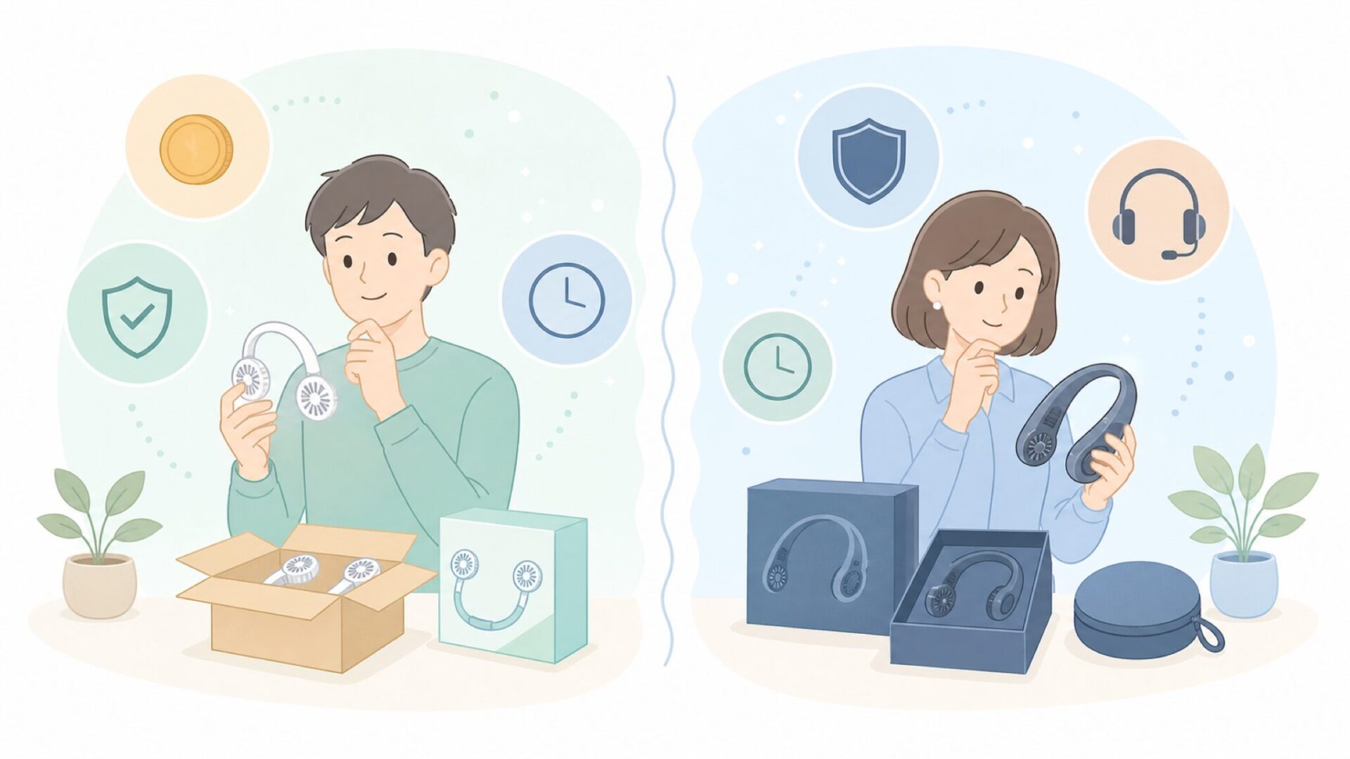 買う人と避ける人の条件を比べる様子