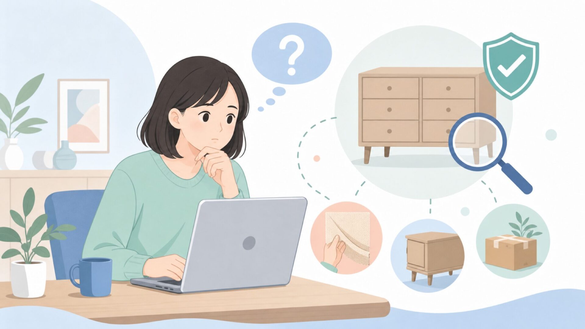 不安を冷静に確認する購入者のイメージ