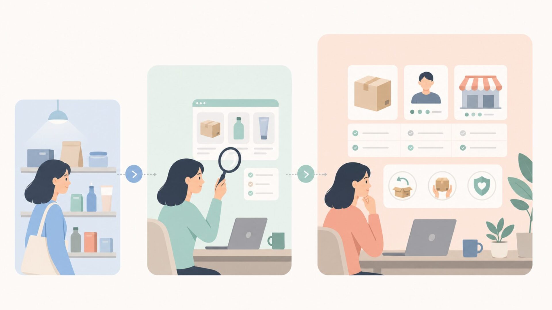 英字ブランドを段階的に見極めるイラスト