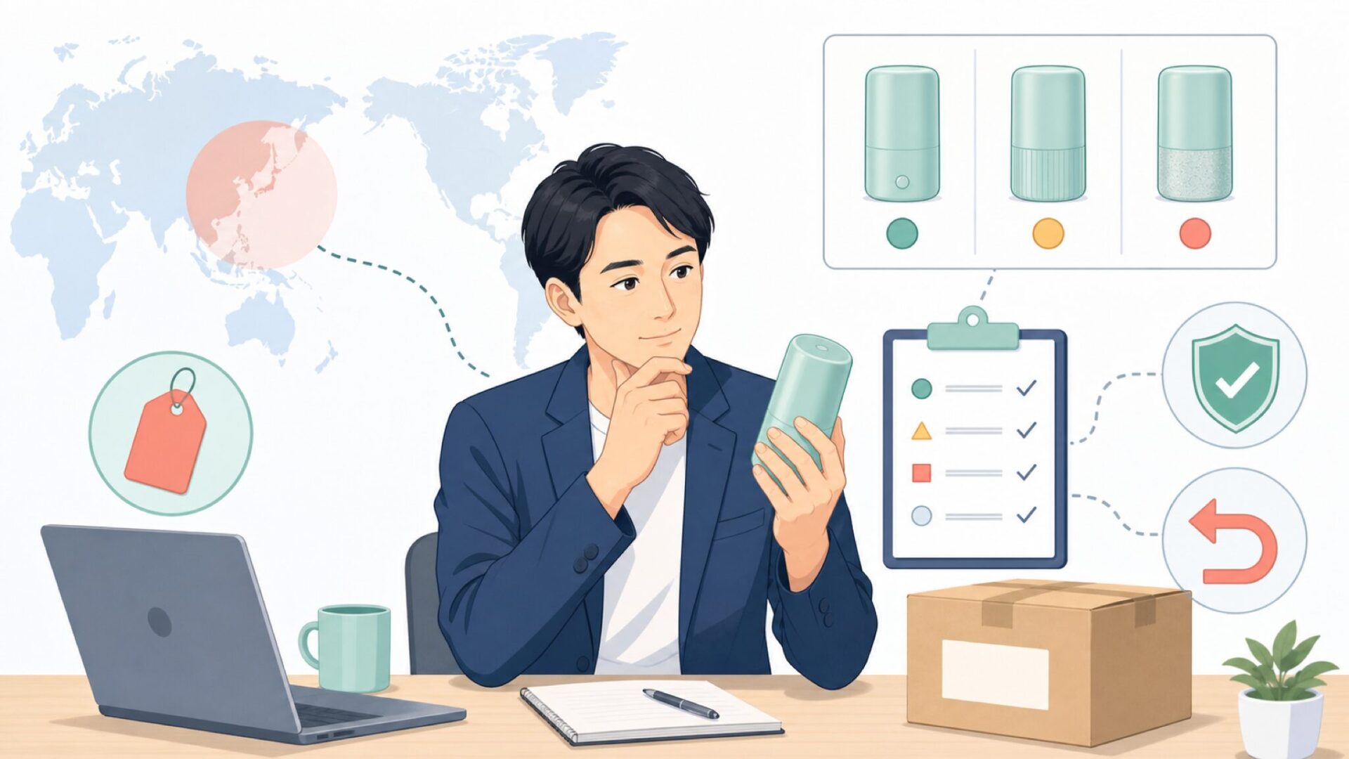 海外ブランドの注意点を確認するイラスト