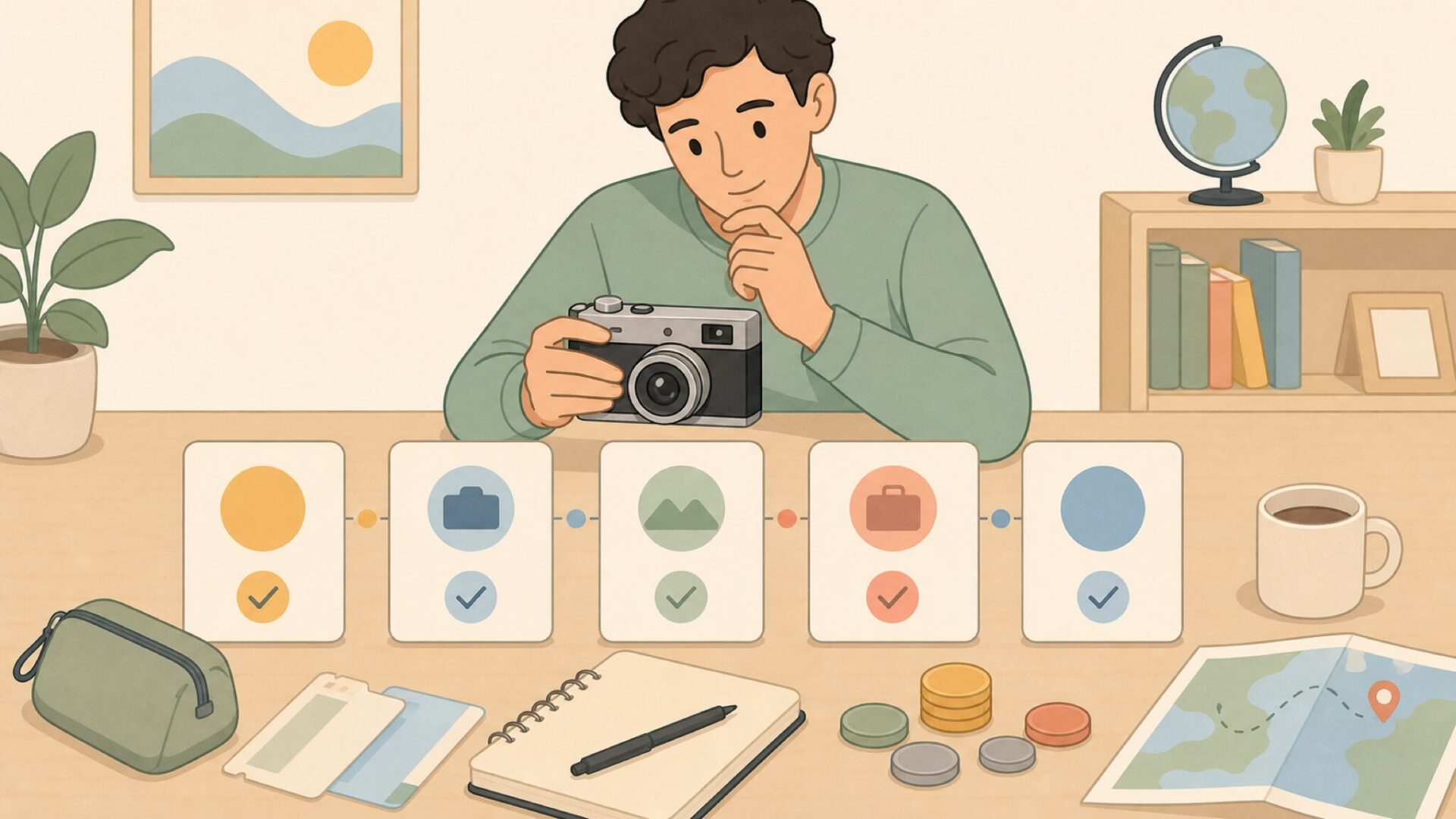 カメラ選びの手順を確認するイラスト