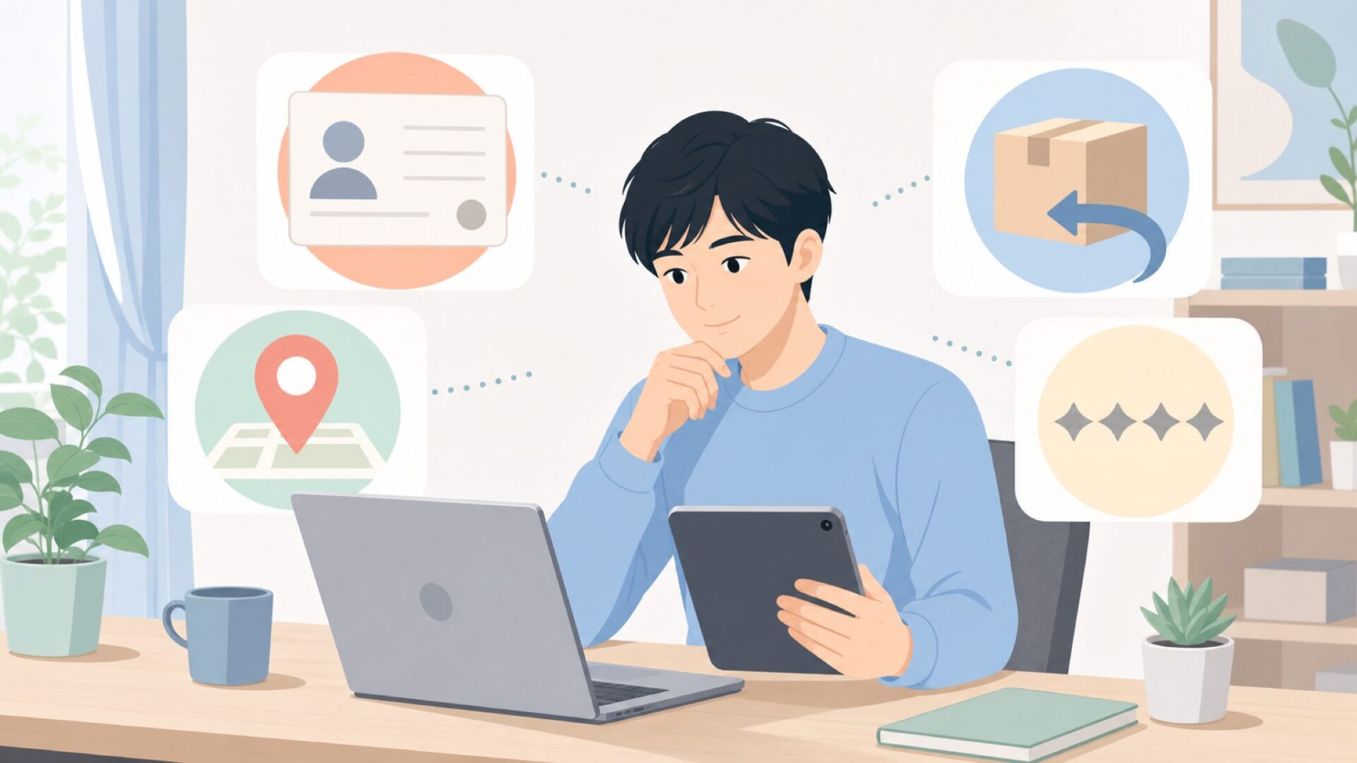 会社情報を確認するチェック作業のイラスト