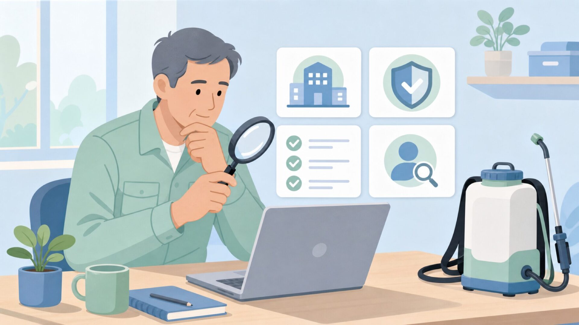 会社情報を確認する慎重な購入者