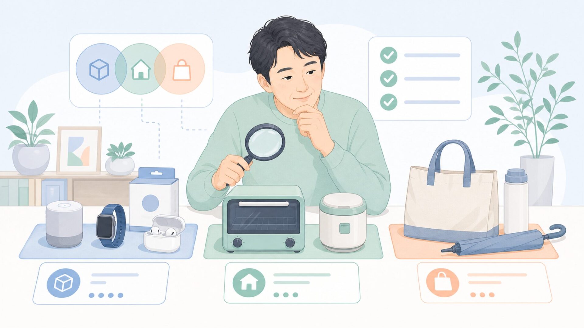 会社概要と商品ジャンルを整理するイラスト