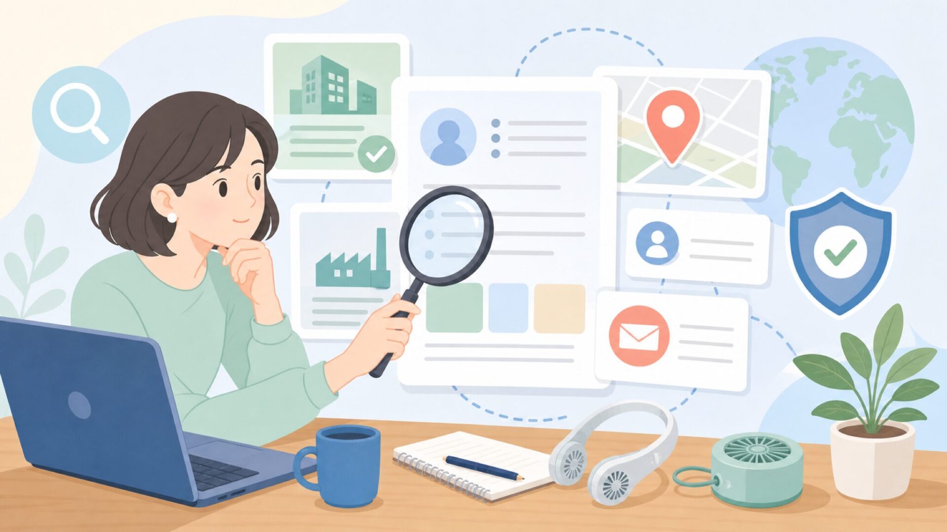 会社情報を調べて整理する様子