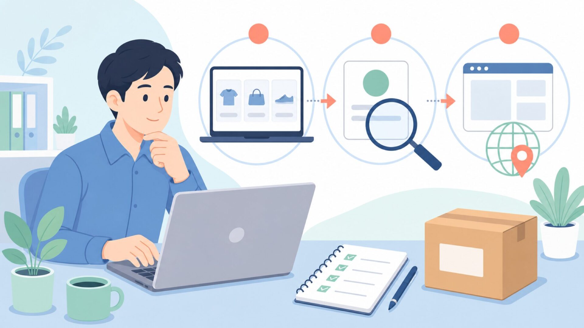 販売元や会社情報を調べるイラスト