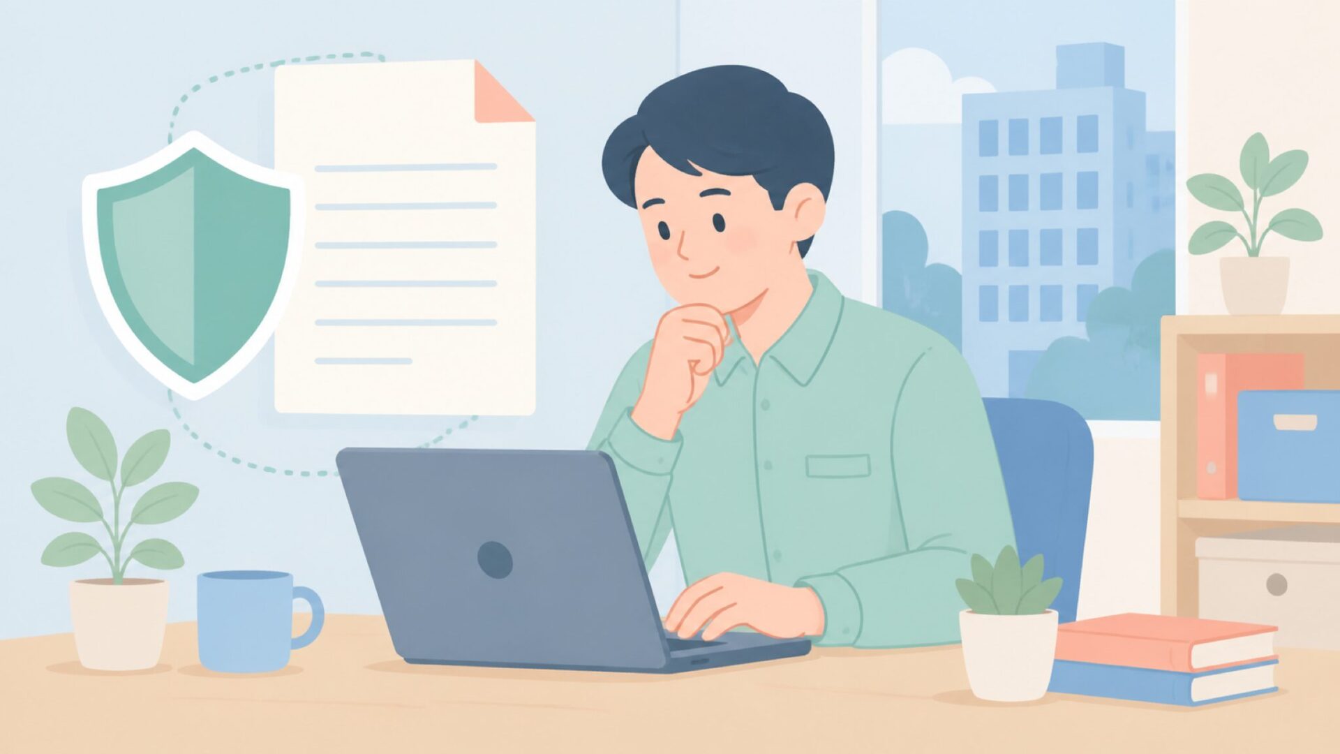 会社情報と信頼性を確認するイラスト