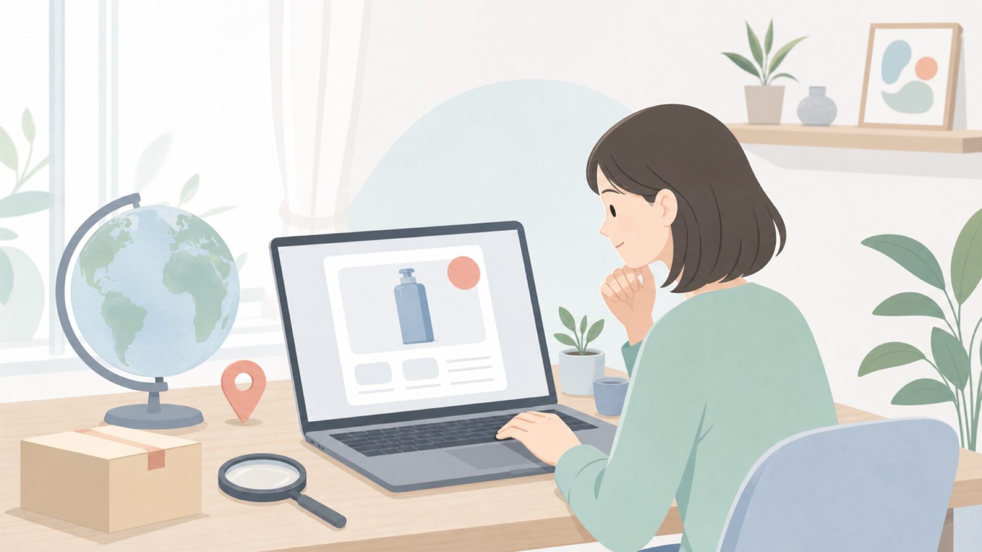 通販商品の国を確認する購入者のイラスト