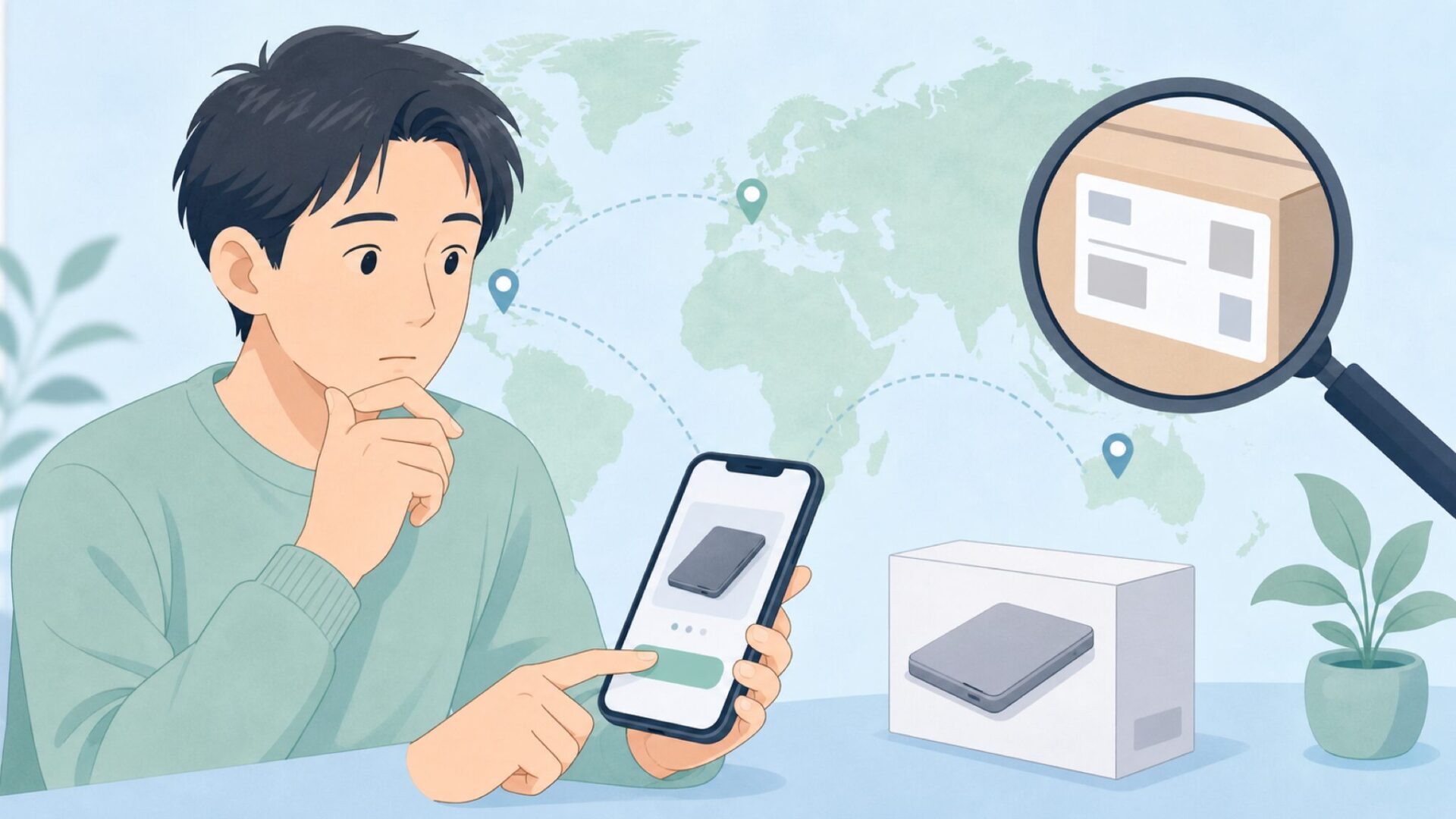 購入前にブランドの国を調べる買い物客