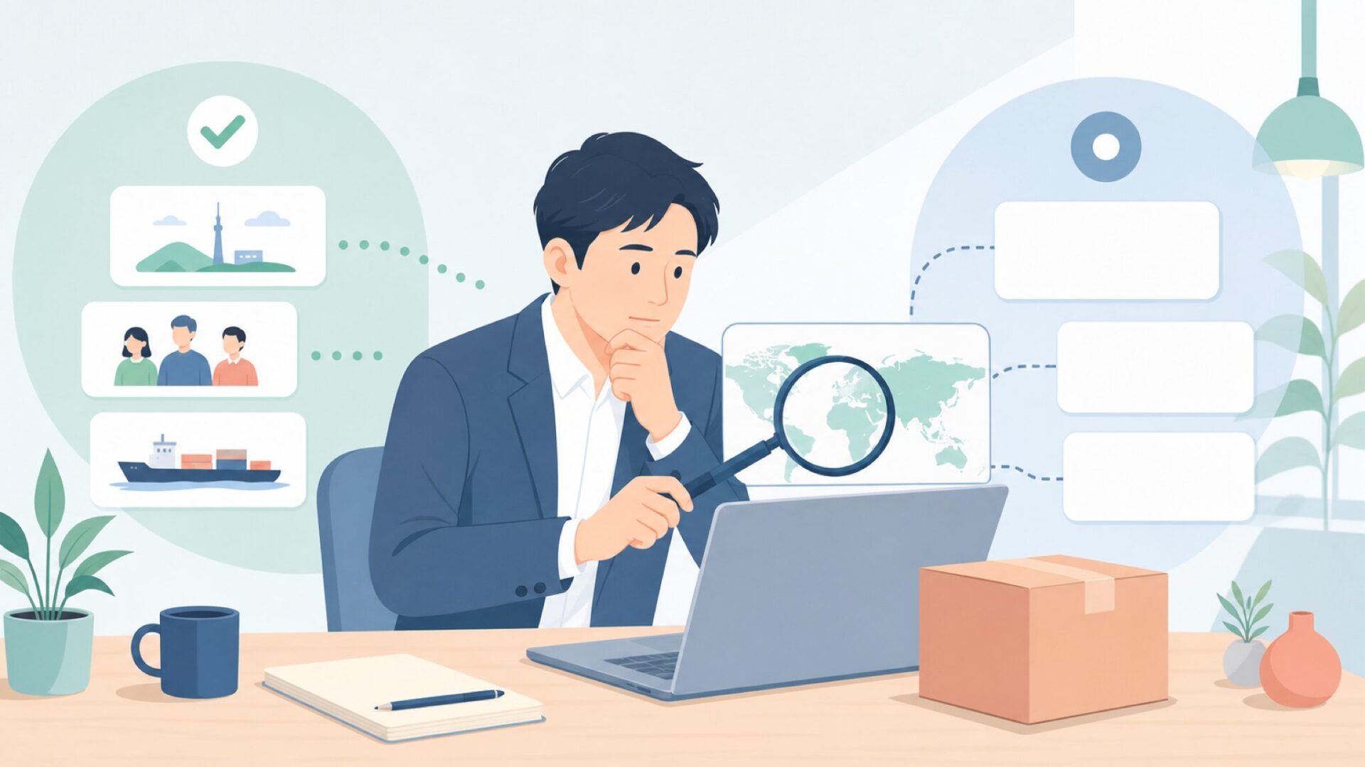 ブランド情報を確認する人物のイラスト