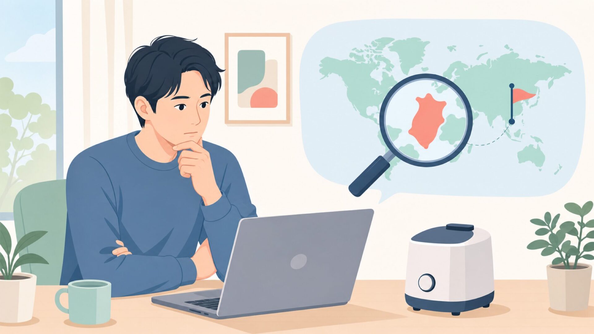ブランドの国を調べる人のイラスト