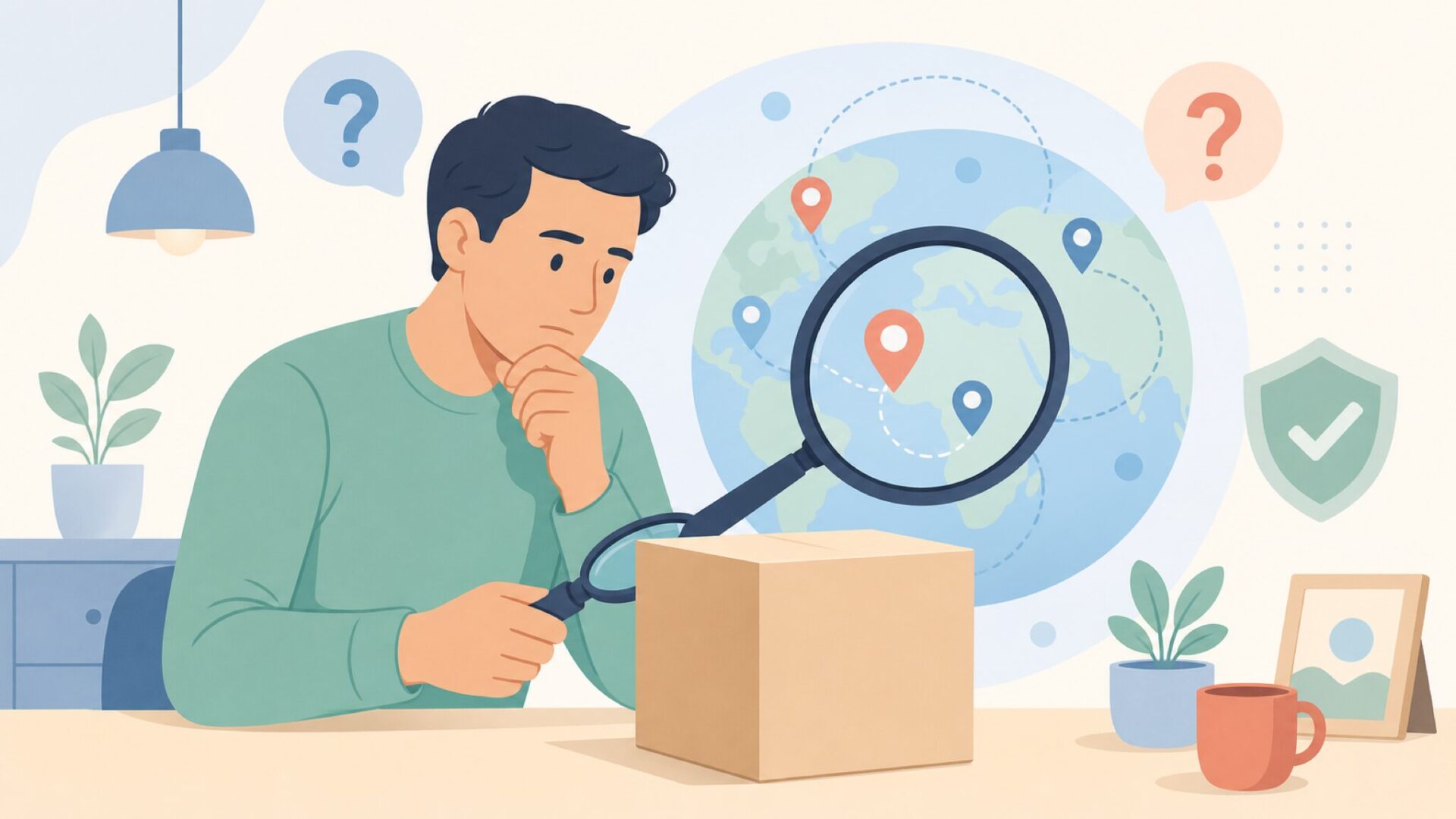 ブランドの国を調べる保護者のイラスト