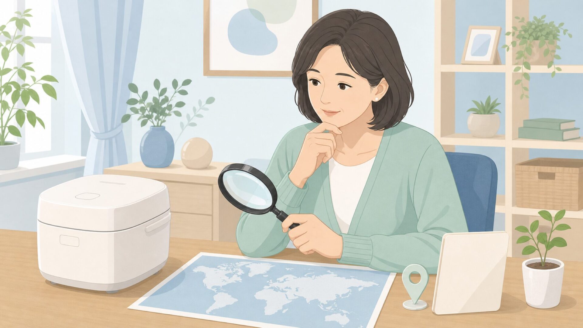 ブランドの国籍を調べる女性