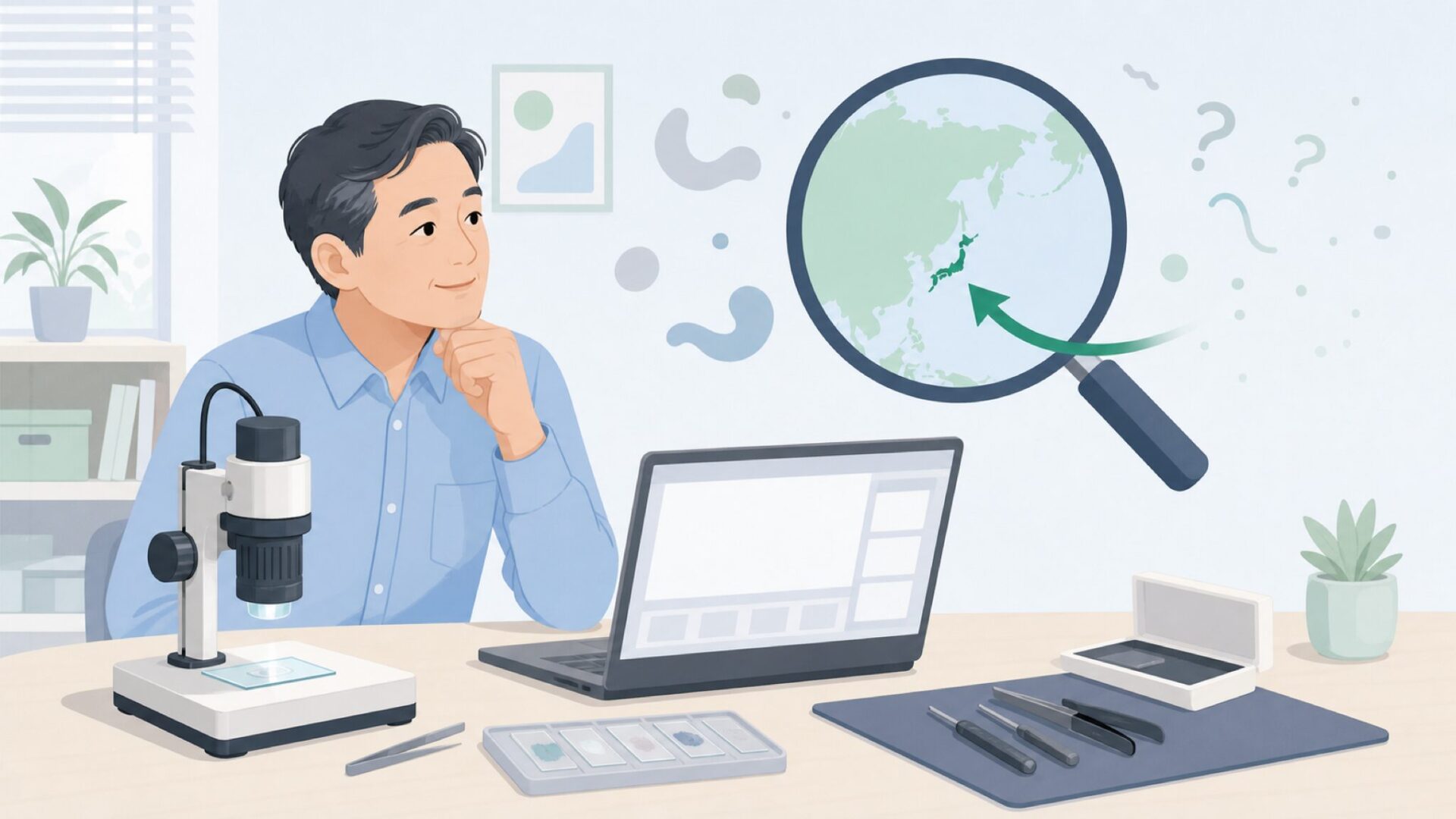 ブランドの国を調べる購入者のイラスト