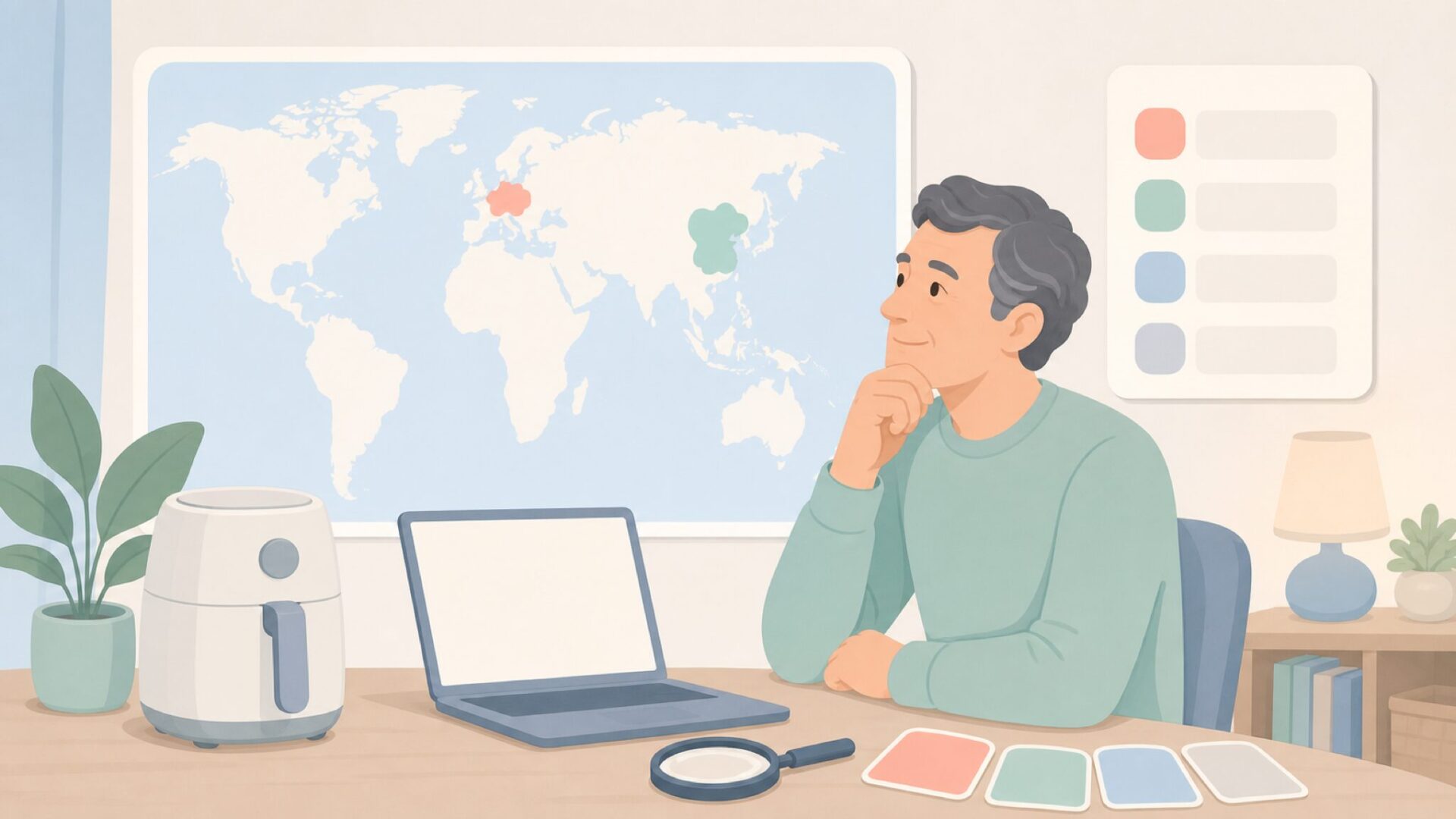 Rowentaの国籍を確認する買い物客のイラスト
