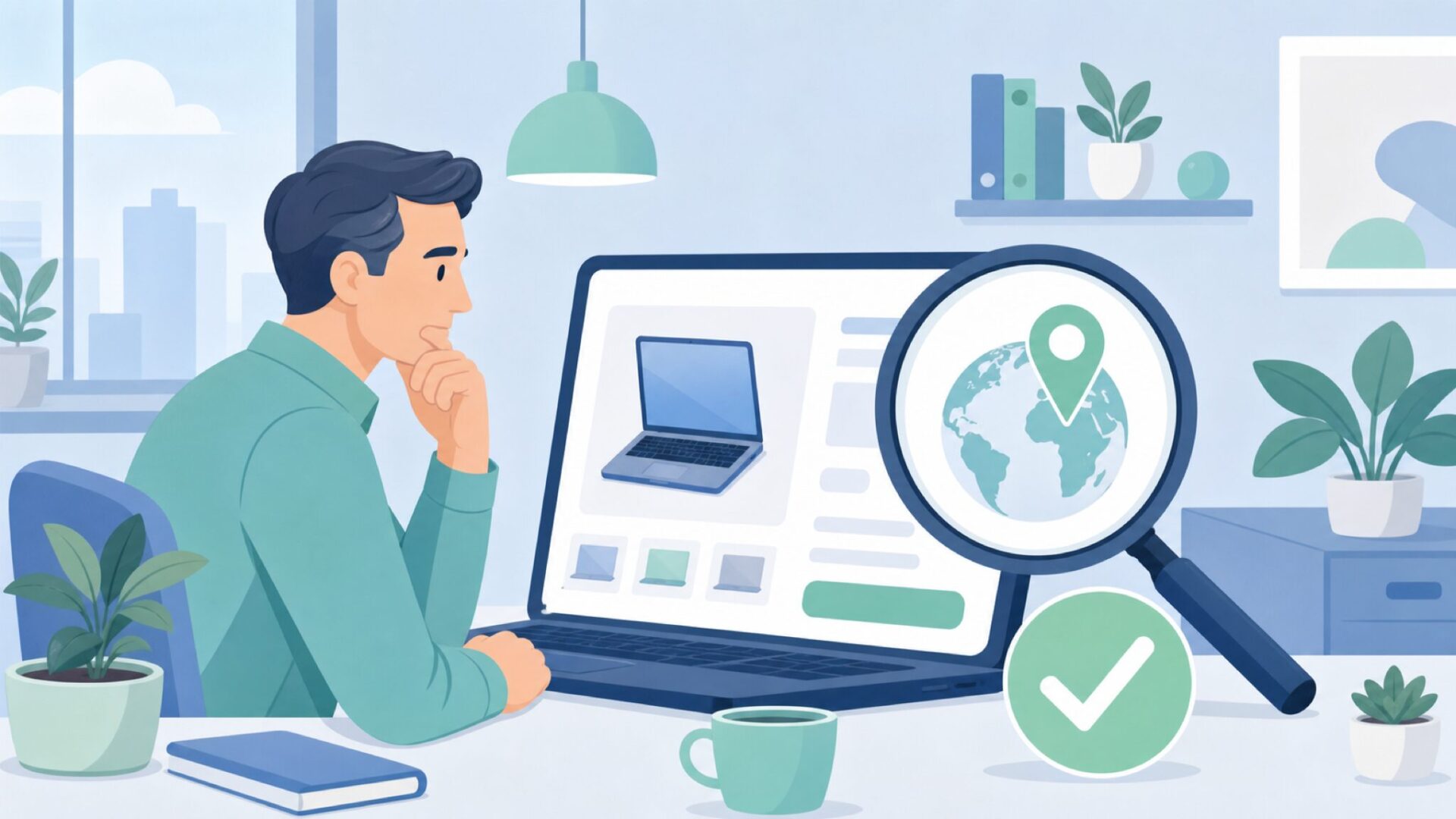 ブランドの国を確認する人のイラスト