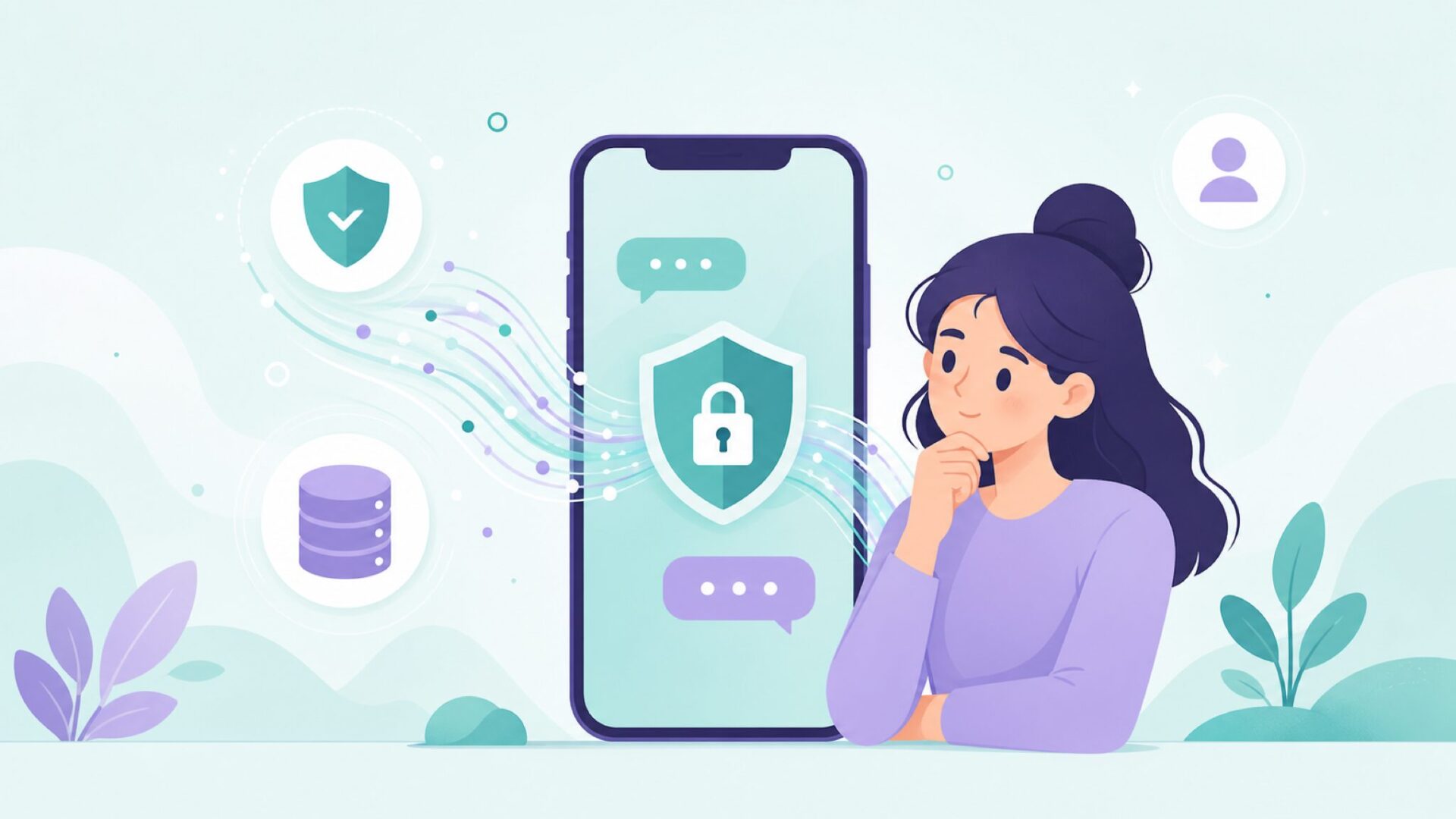 暗号化通信とデータ保護を表すスマートフォンのイラスト
