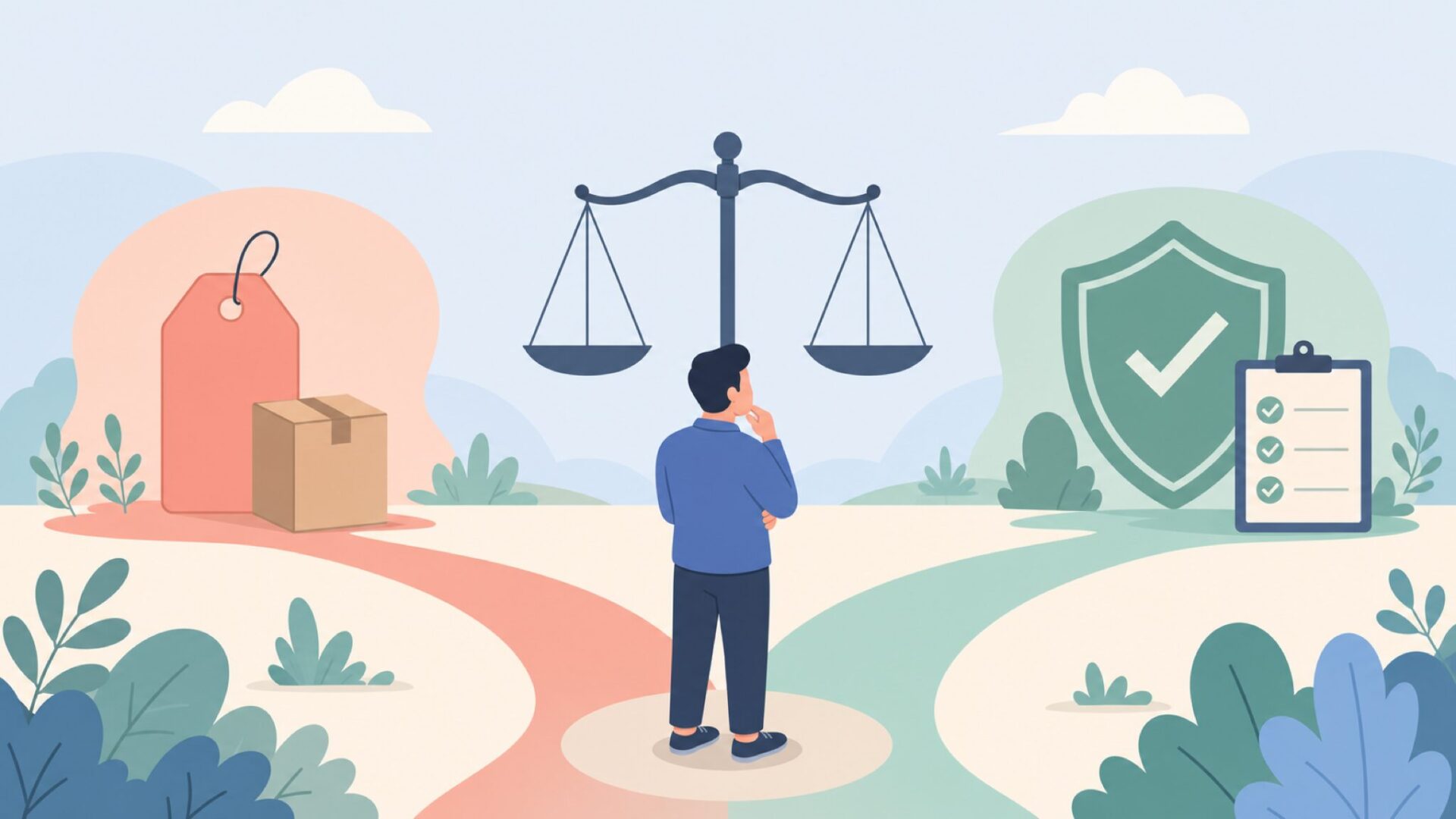 購入判断の基準を比べる人のイラスト