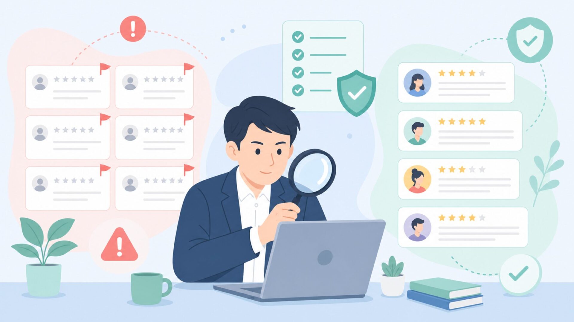 不自然なレビューを確認するイラスト