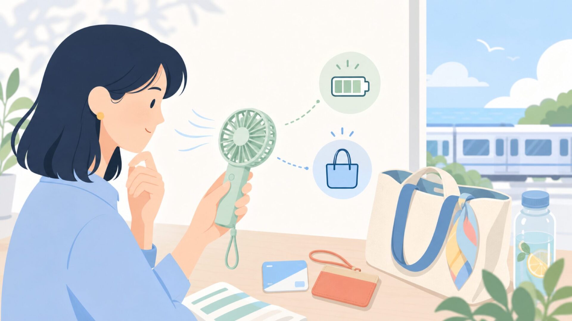 ハンディファンの使用場面を示すイラスト