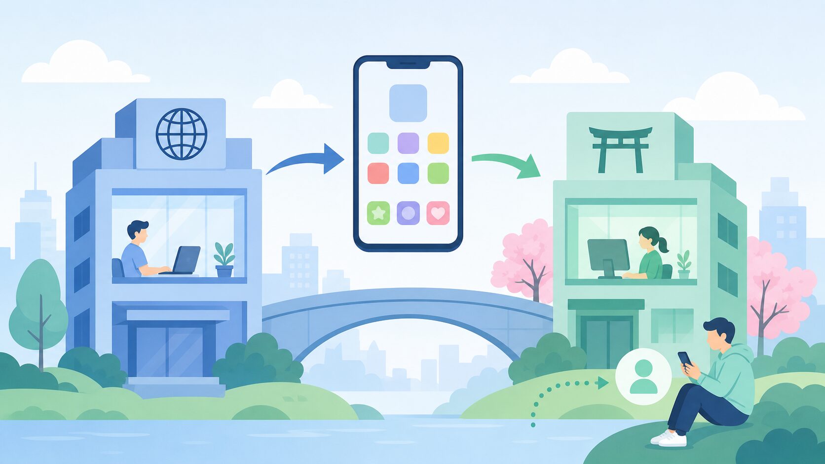 疑問符と電球が浮かぶFAQのイラスト