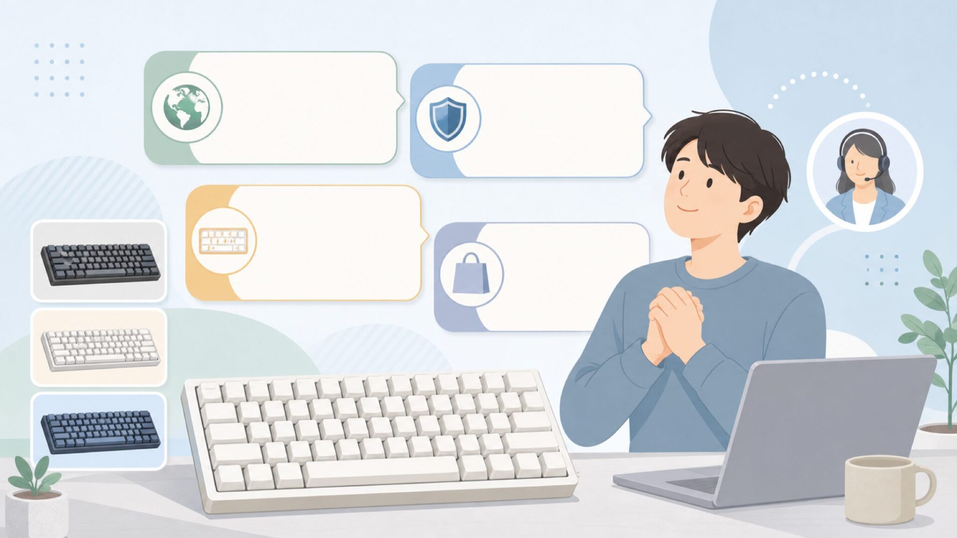 キーボード購入の疑問に答えるイラスト