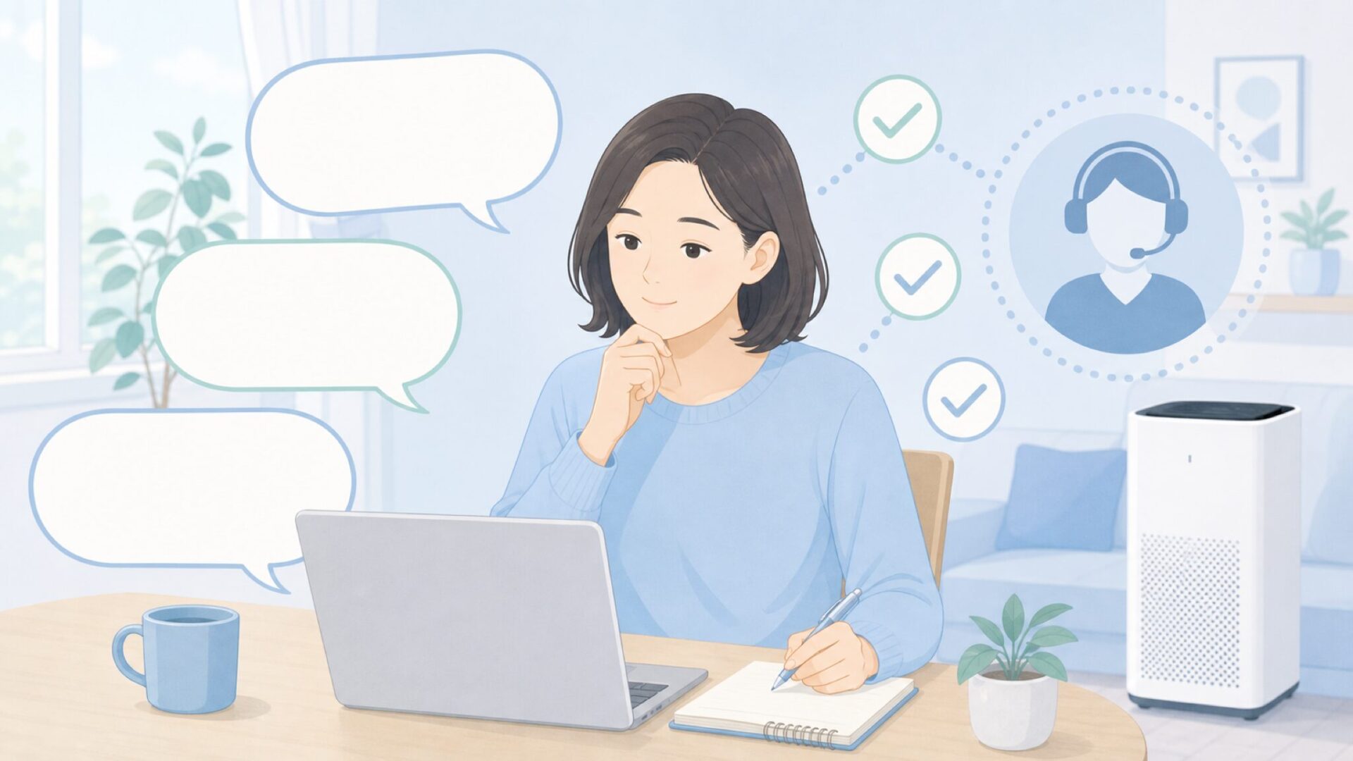 Cowayの疑問をFAQで解消する読者のイラスト