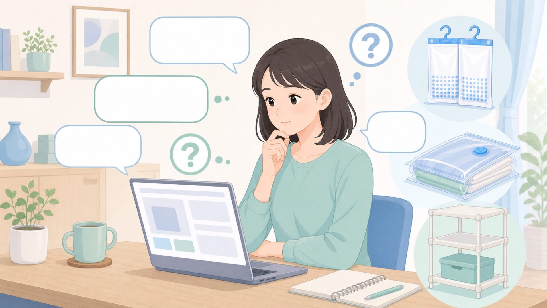質問を確認しながら商品を比較する女性