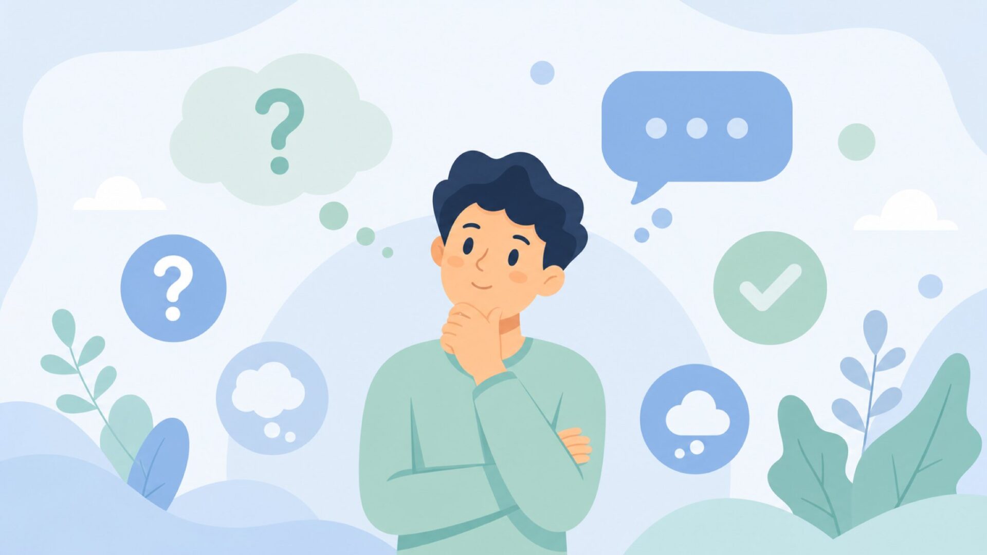 Q&Aの疑問と回答を表すフラットイラスト