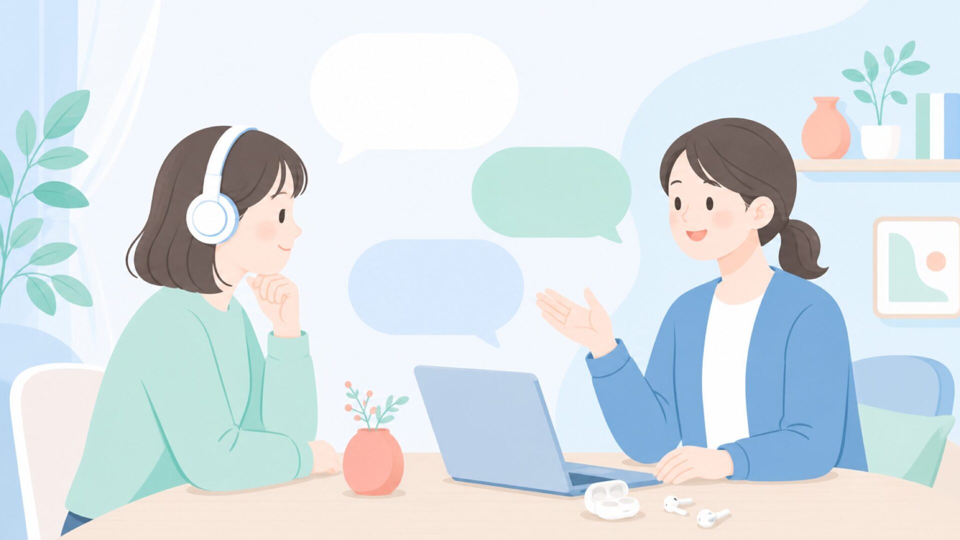 ヘッドホンについて相談する人たち