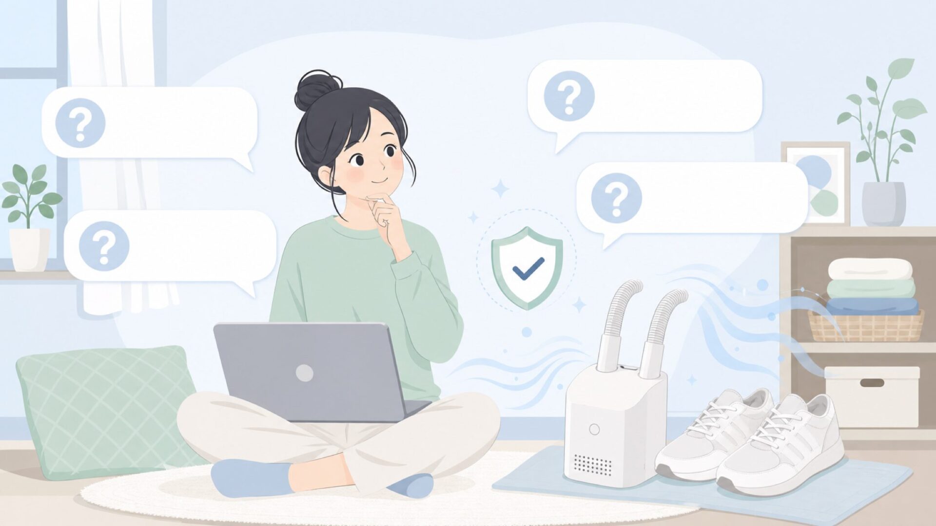 靴乾燥機の疑問を確認するイラスト