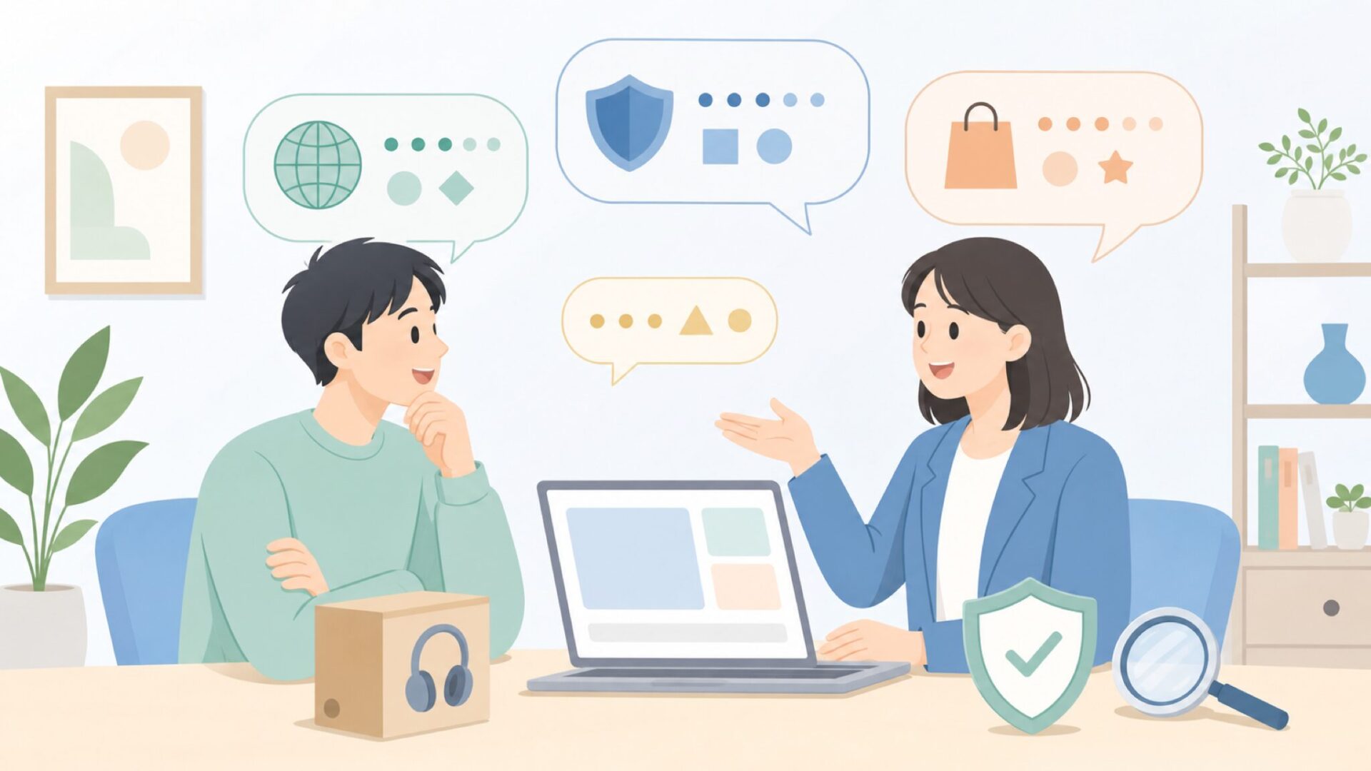 購入前の疑問を相談する人のイラスト
