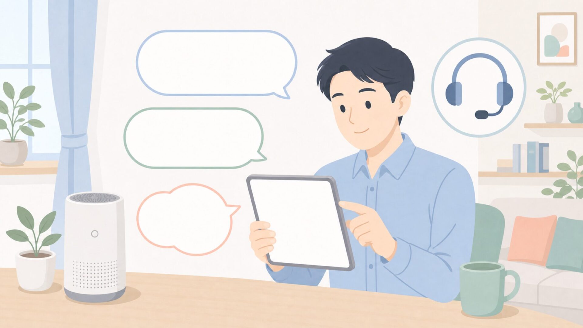 購入前の疑問を確認するサポート風イラスト
