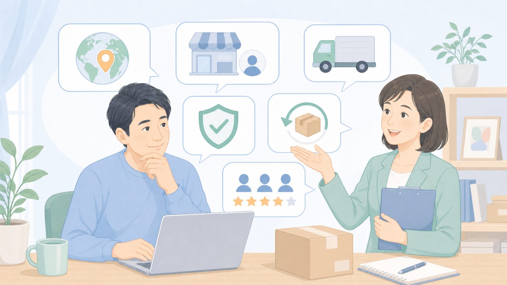 よくある質問を確認して不安を解消するイラスト