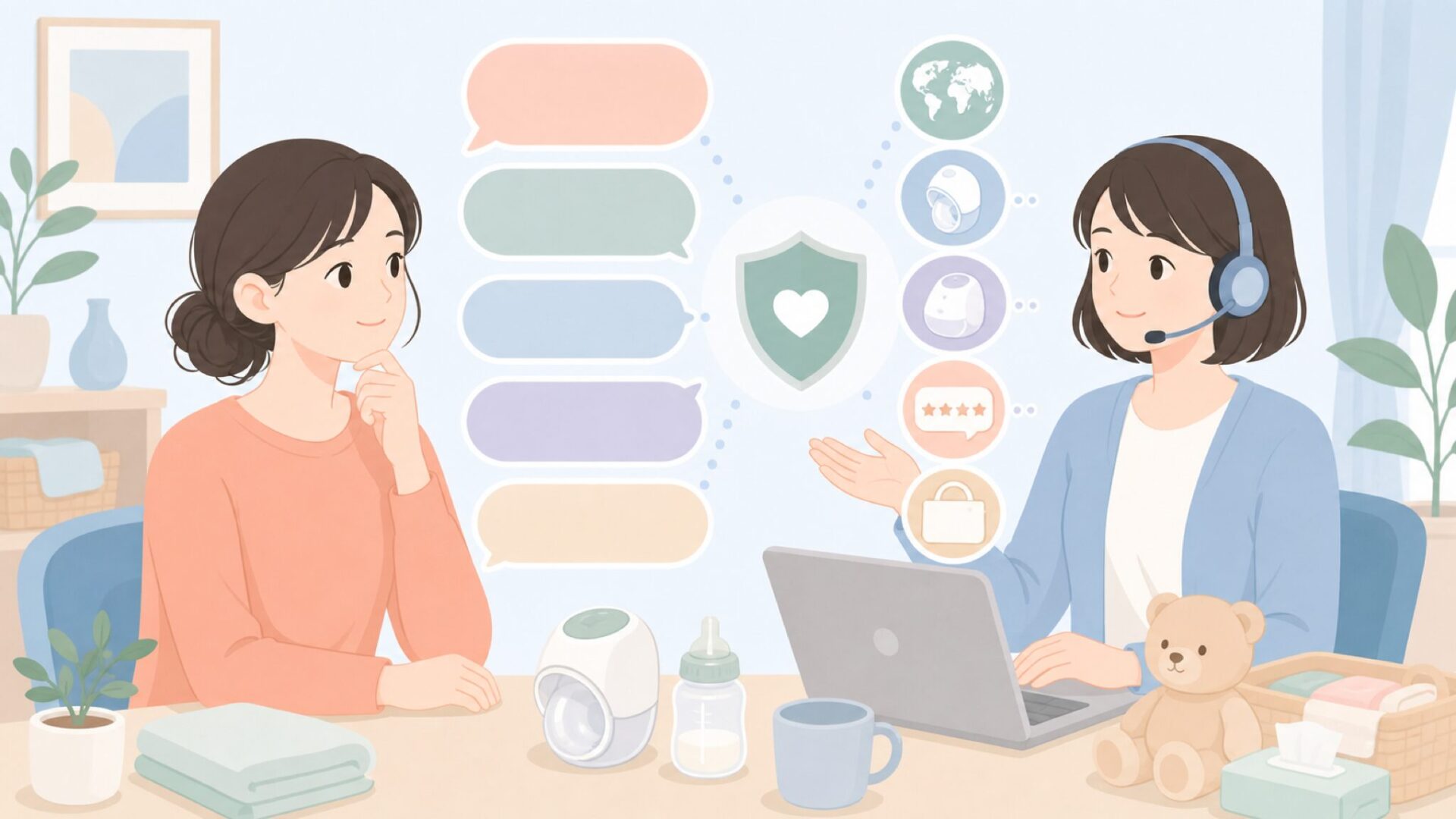 よくある疑問を相談する母親のイラスト