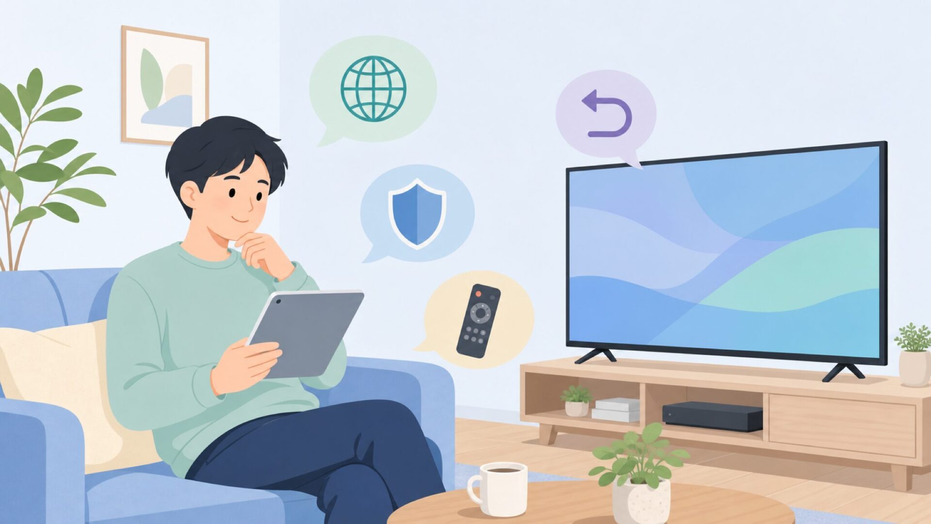 テレビ購入の疑問を確認する人のイラスト