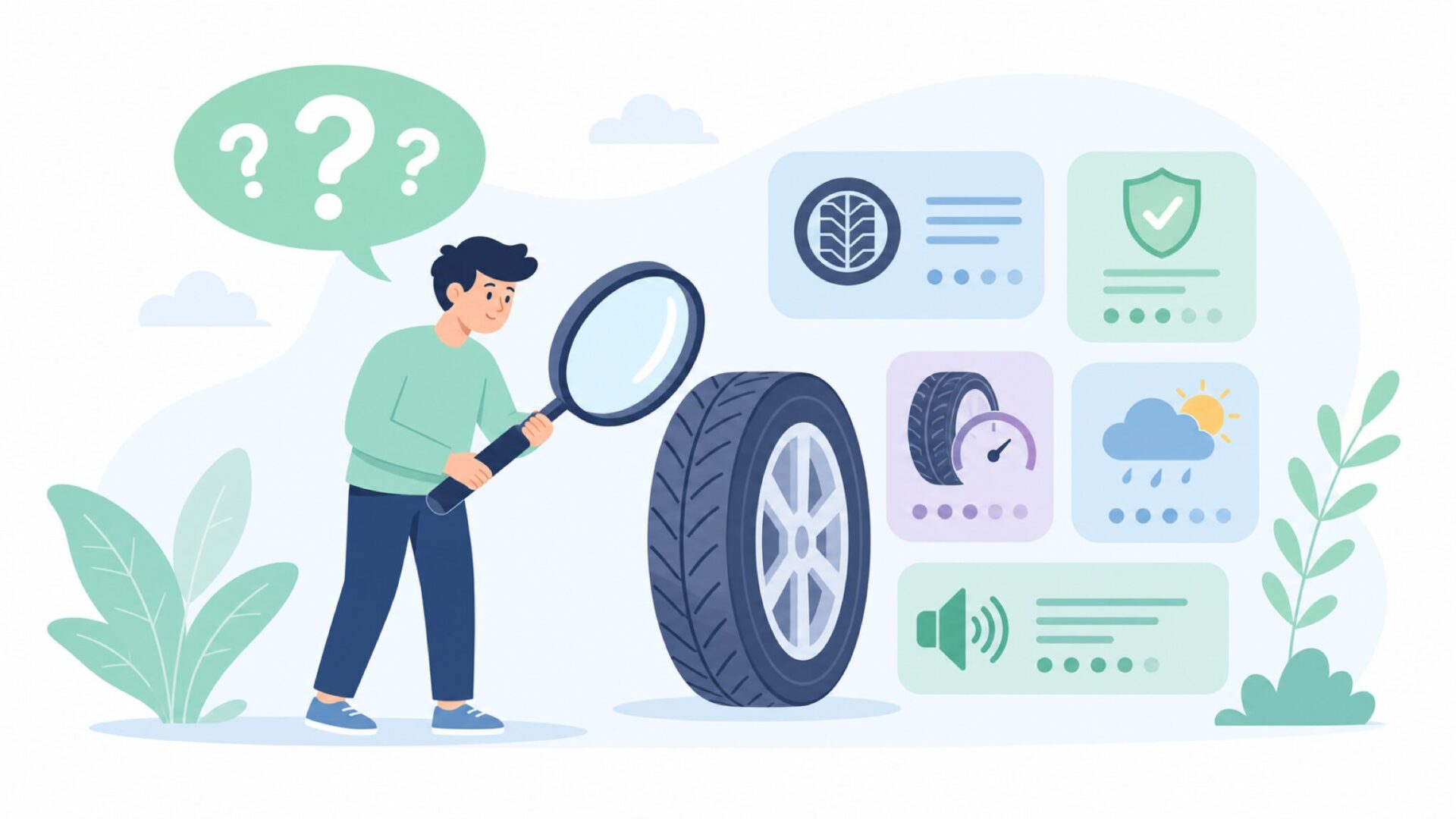 タイヤに関する疑問を調べる人のイラスト