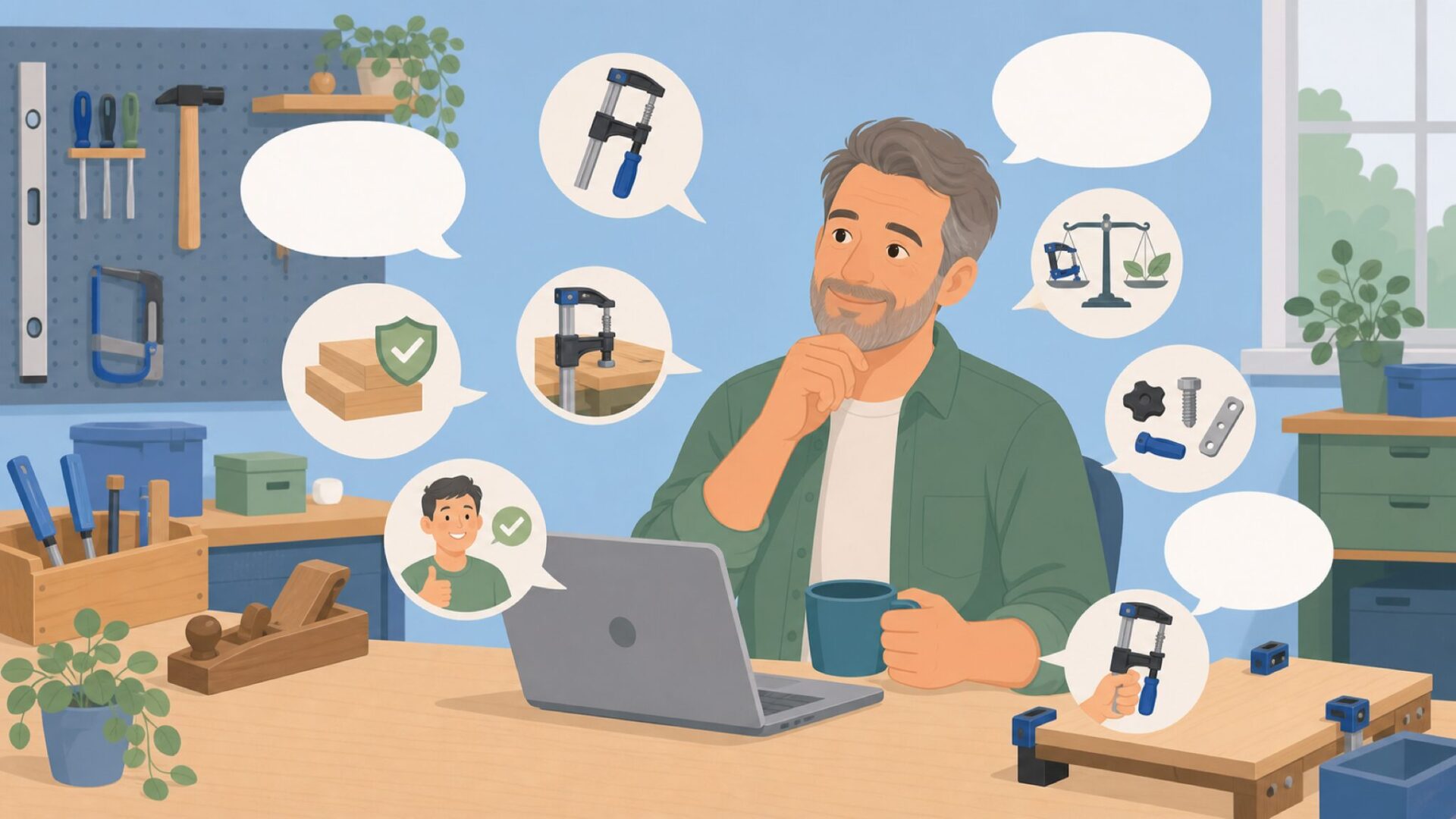 工具に関する疑問を確認する読者のイラスト