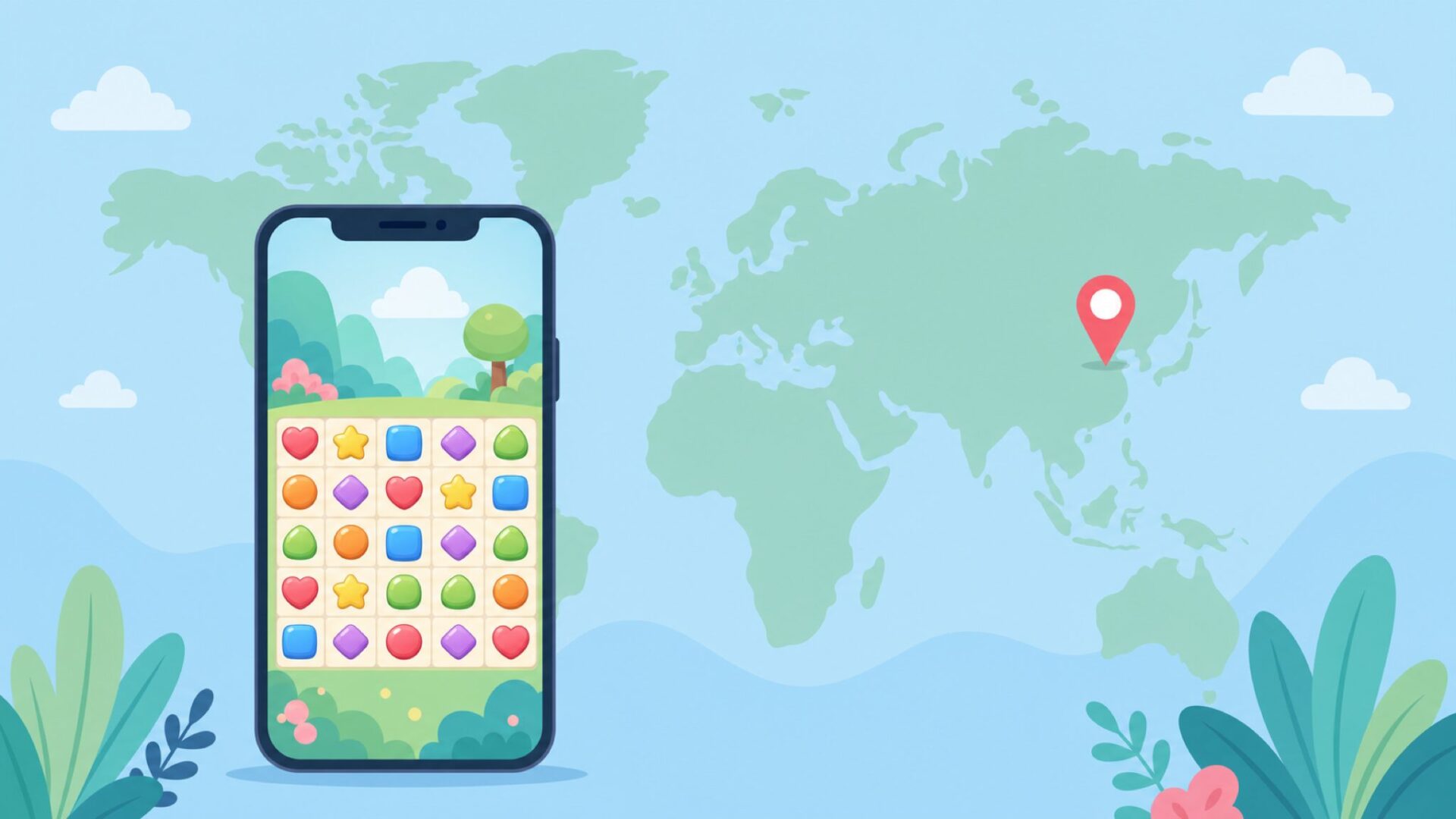 中国を示す世界地図とスマートフォン