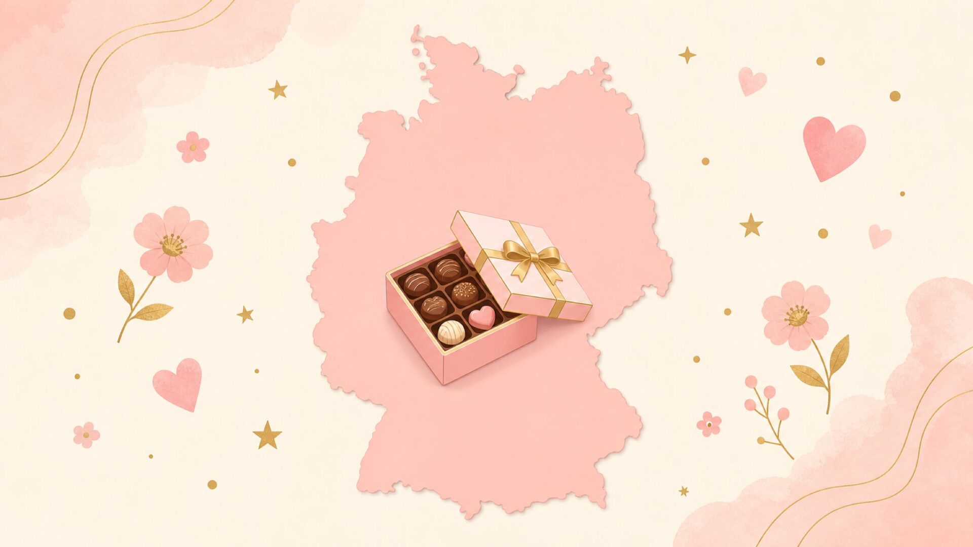 ドイツ地図とチョコボックスのパステルイラスト