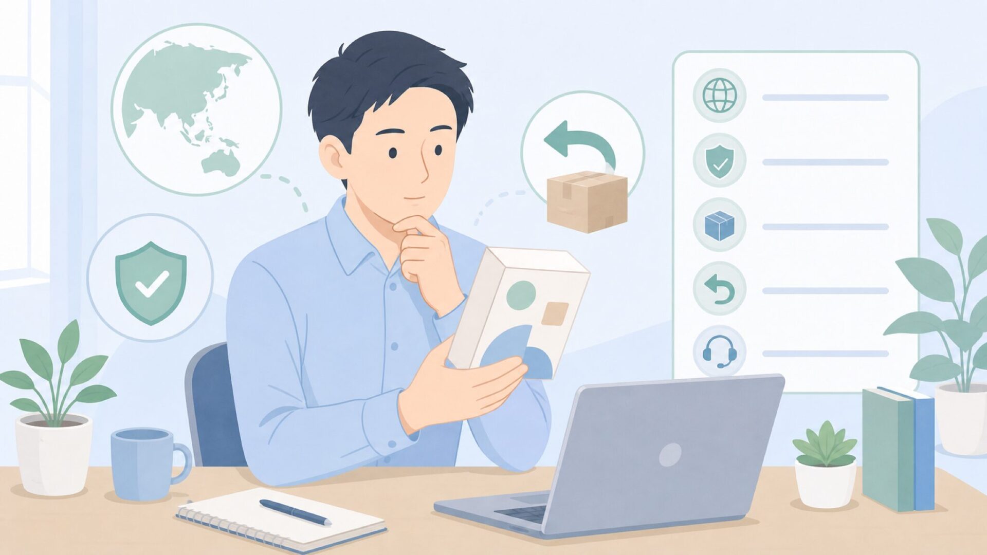 海外ブランド購入時の注意点を確認する場面