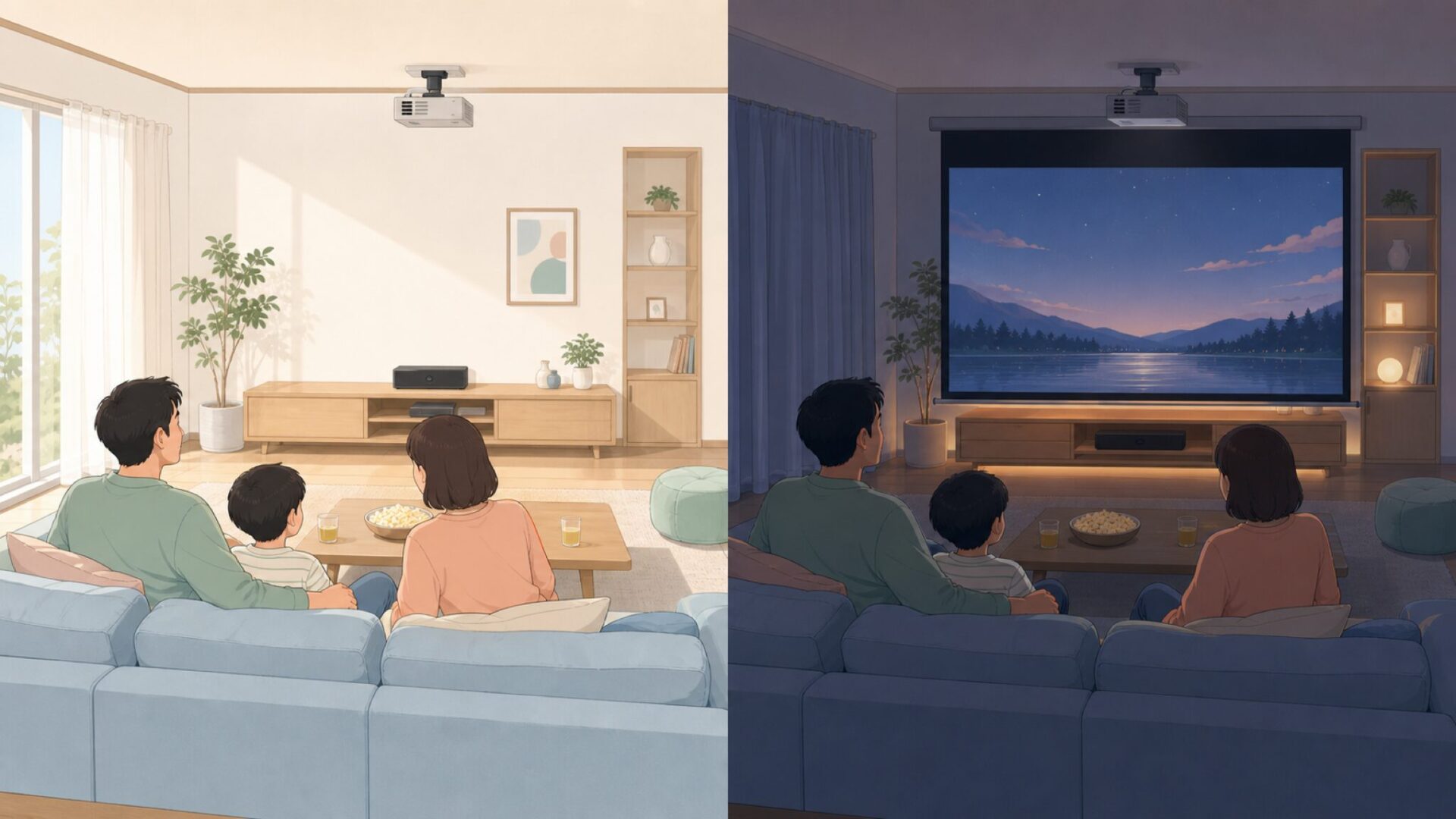 リビングと専用ルームのホームシアター活用シーン比較