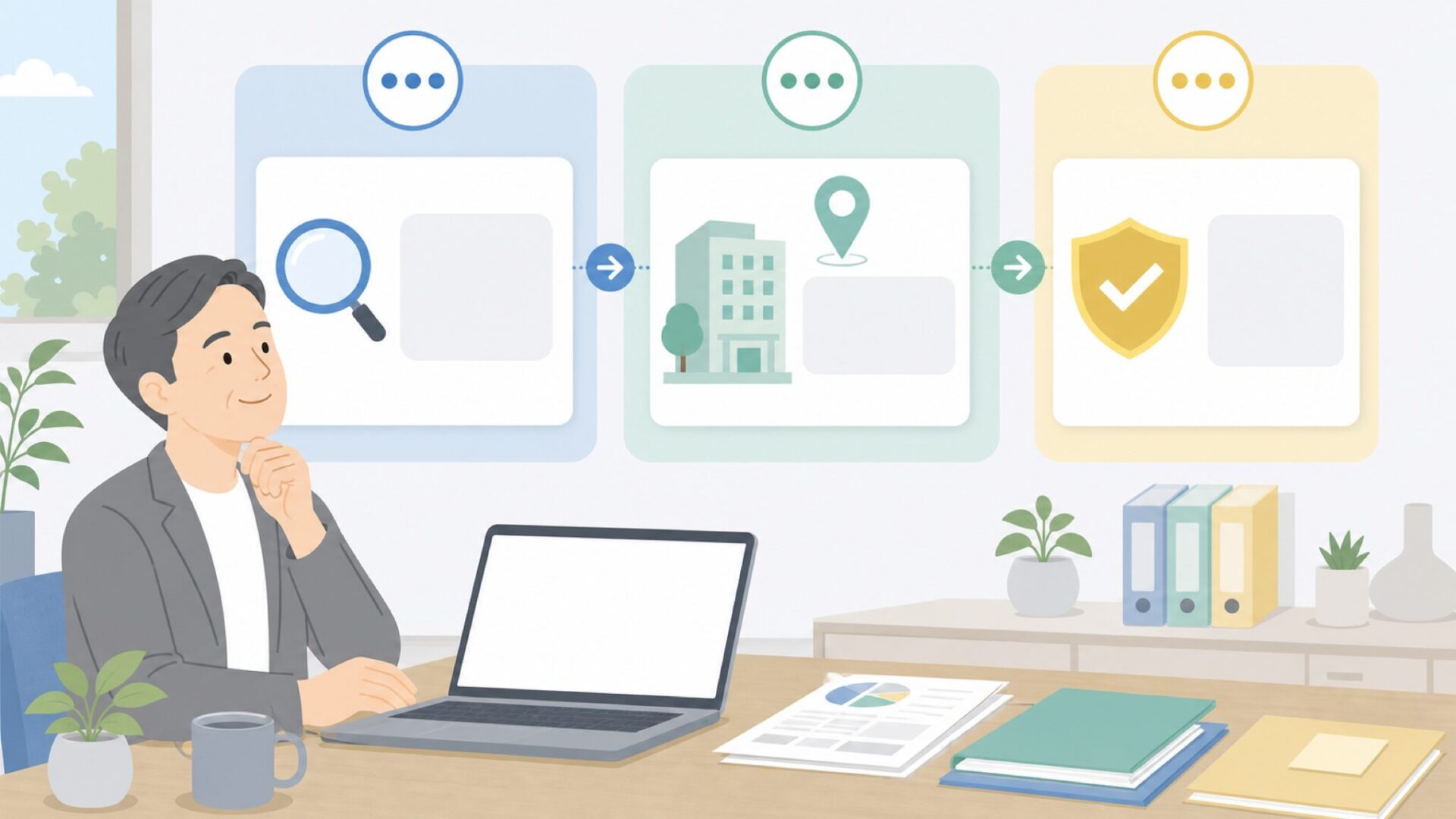 3ステップで出自を確認する人物のイラスト