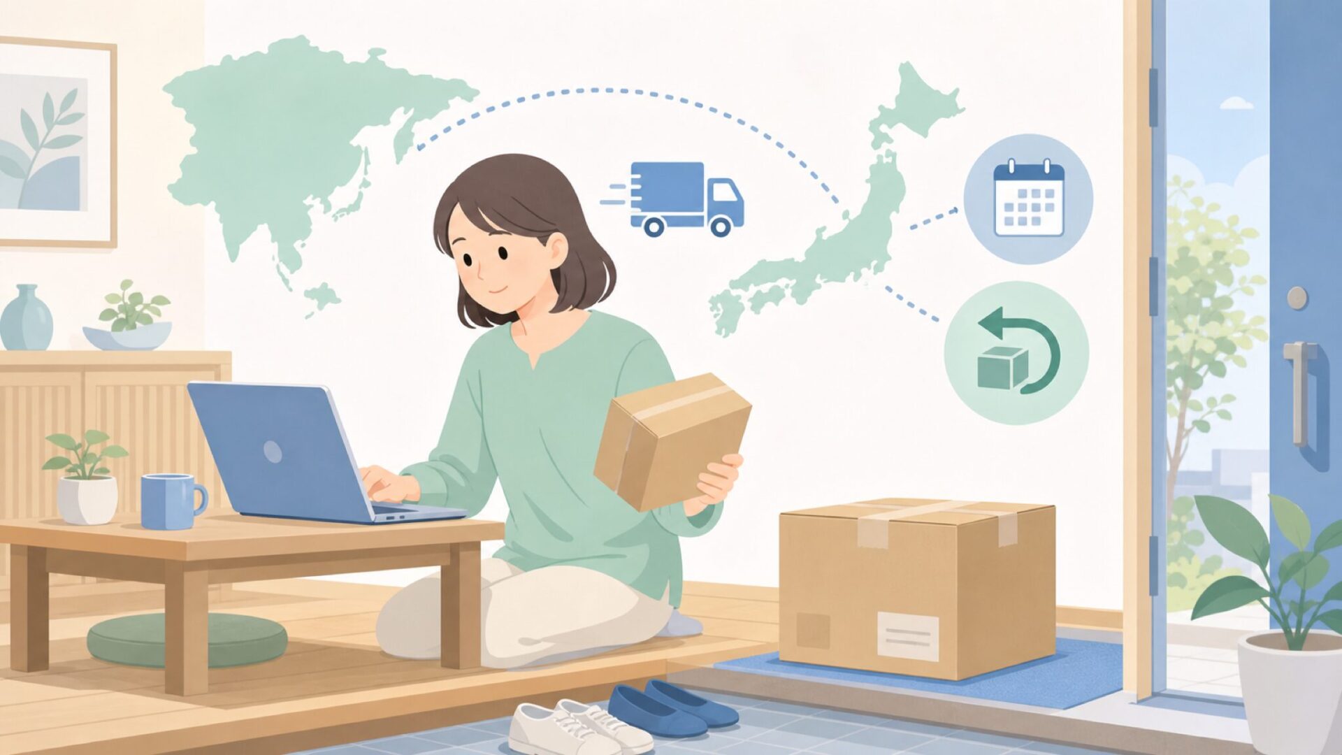 日本で海外商品を買う前に配送を確認する様子