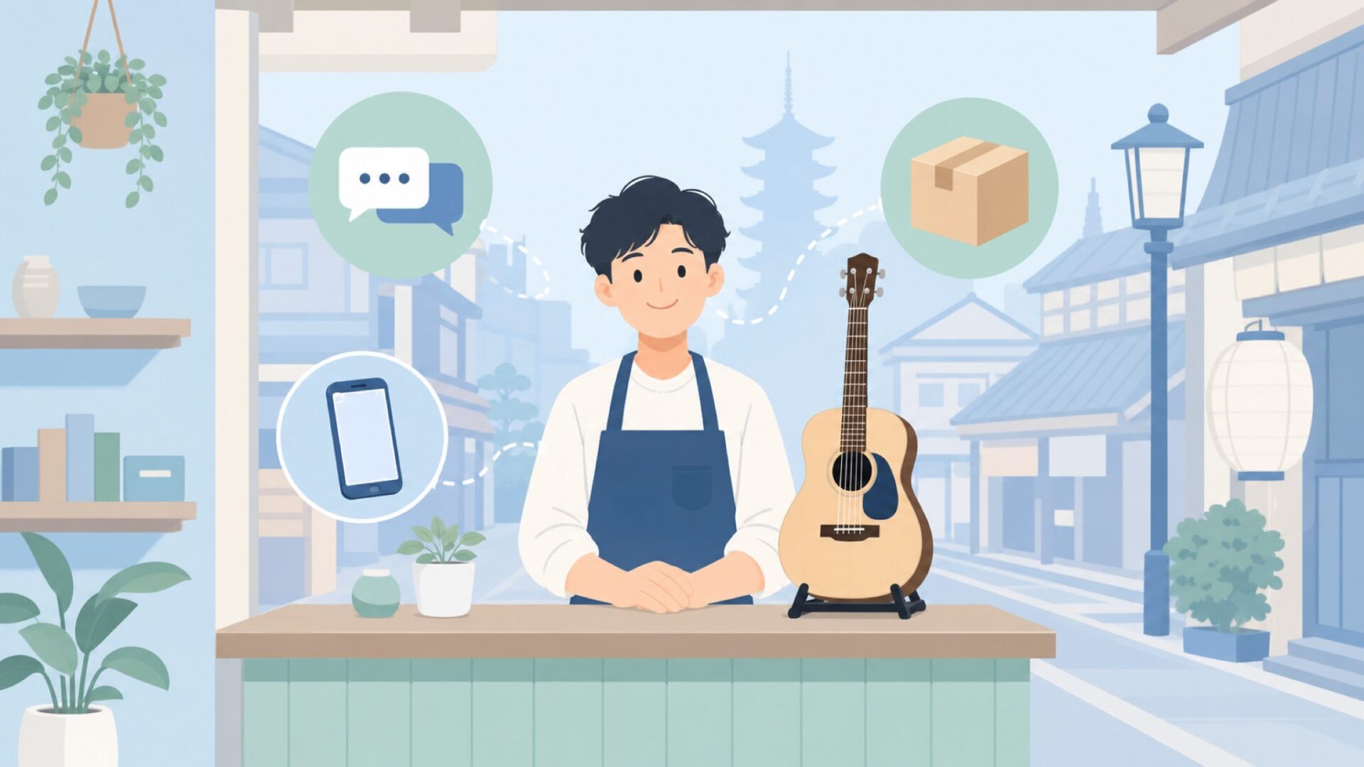 日本の正規代理店と店舗サポートのイラスト