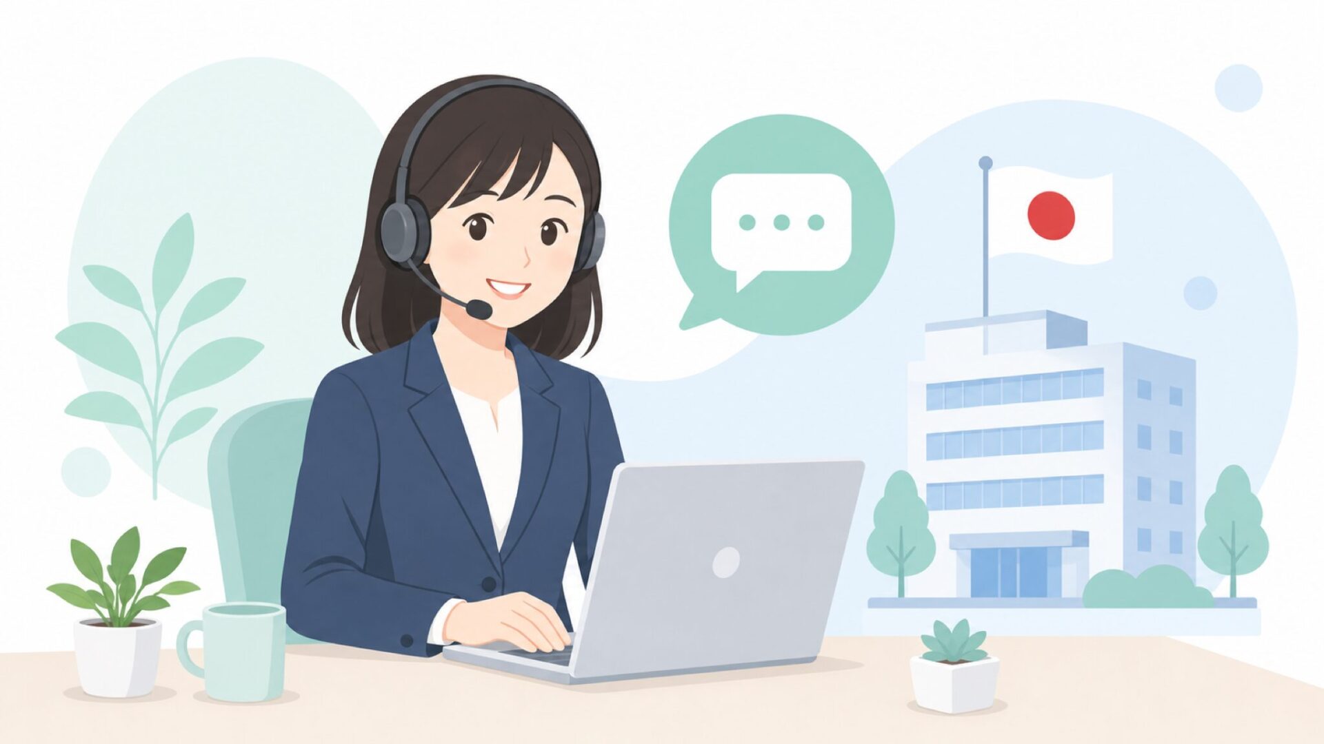 日本語サポートを提供するカスタマーサービスのイラスト