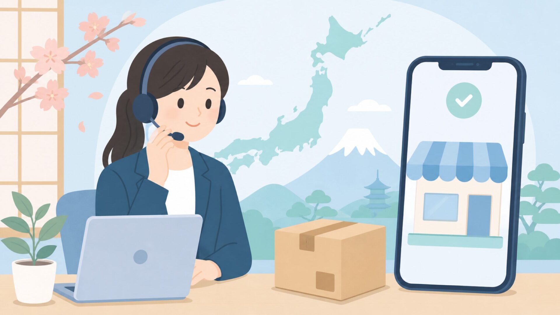 日本語サポートと公式販売窓口を表すイラスト