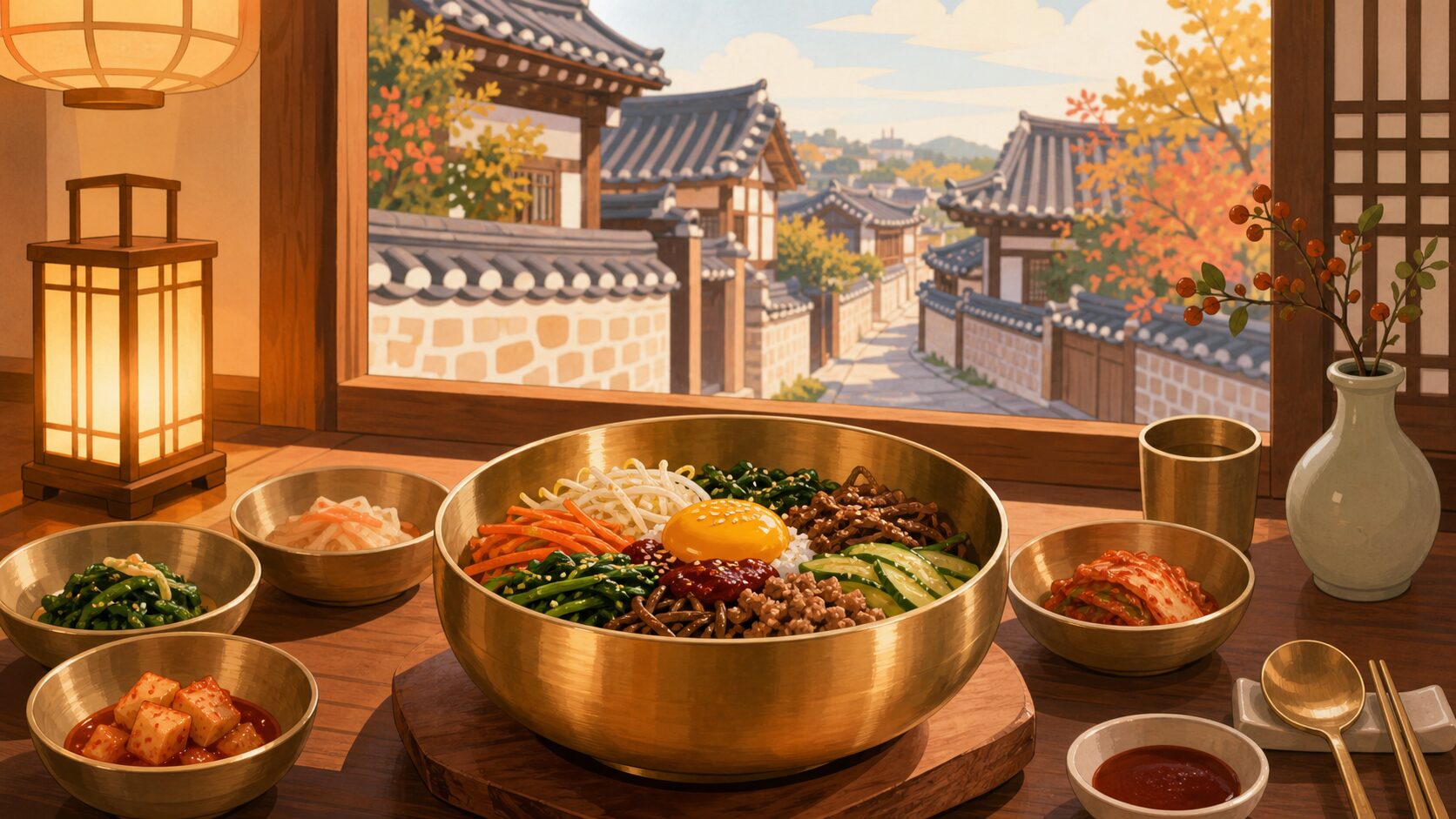 全州の真鍮の器に盛られた本場ビビンバのイラスト