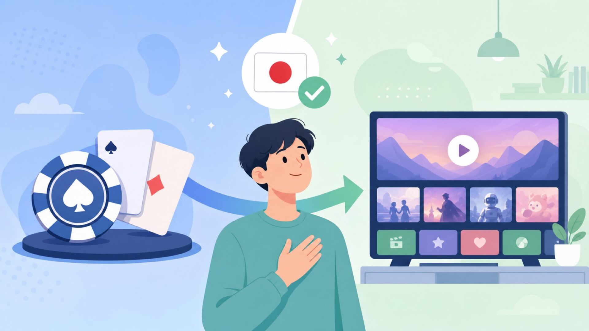 カジノと配信プラットフォームの関係を表す安全性解説のイラスト