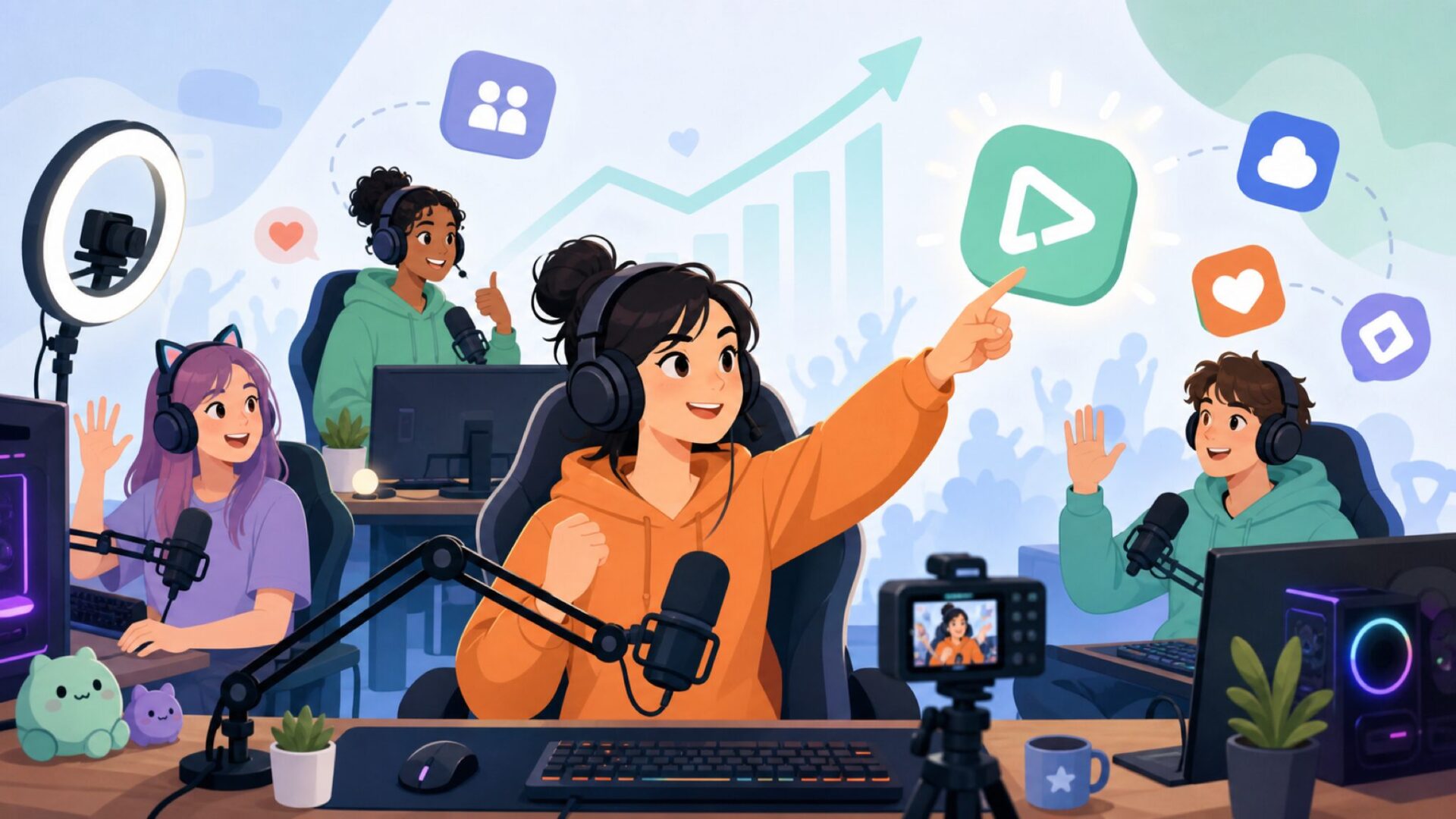 複数のストリーマーが新しいプラットフォームへ移動するイラスト